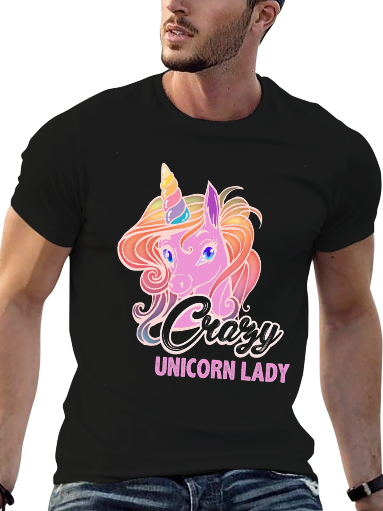 Crazy Unicorn Lady Black T-Shirt