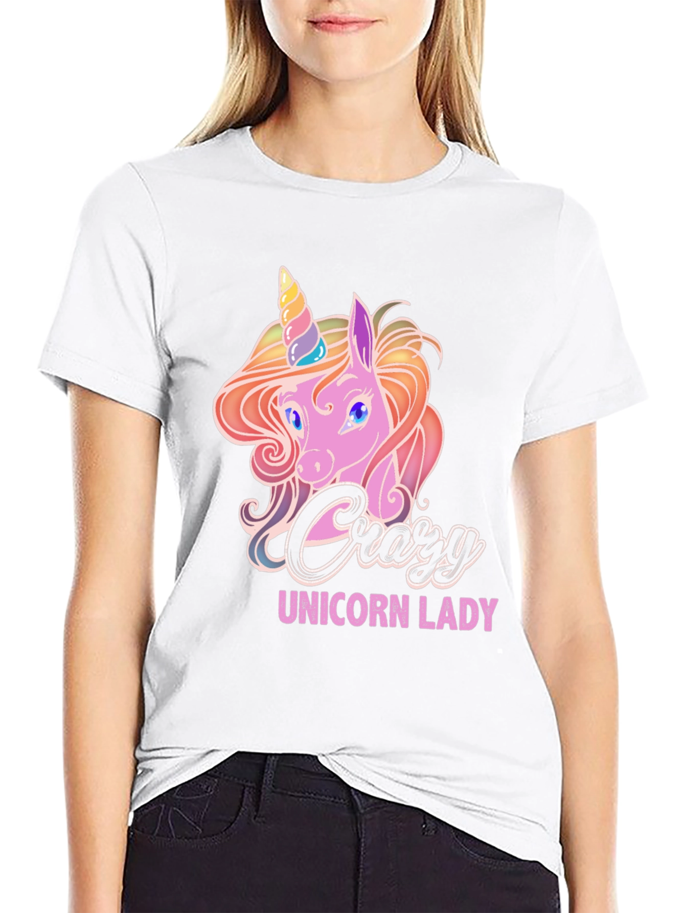 Crazy Unicorn Lady Black T-Shirt