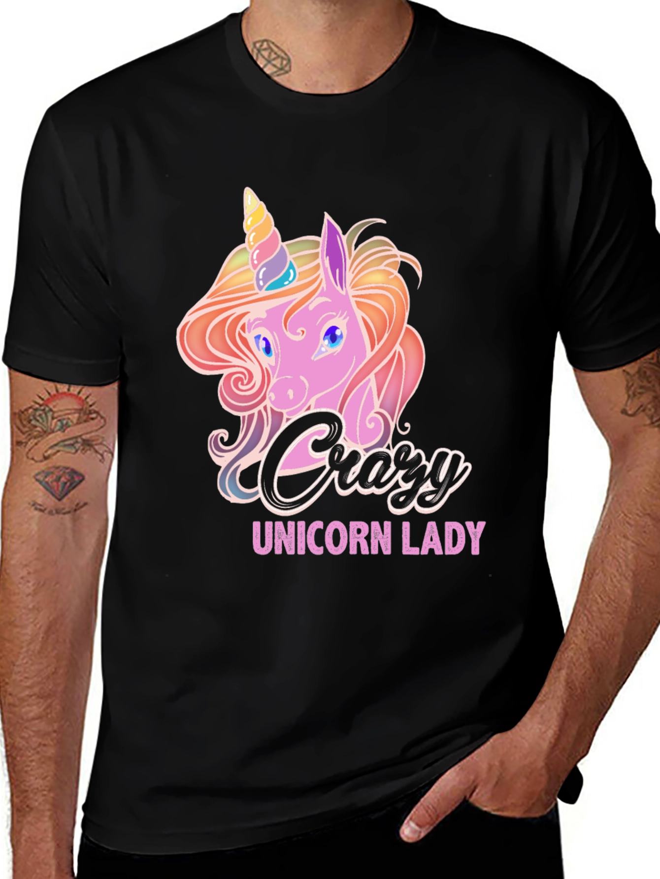 Crazy Unicorn Lady Black T-Shirt