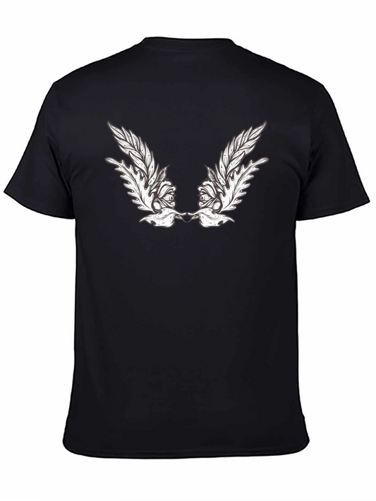 Mens Black T-Shirt with Feather Graphic