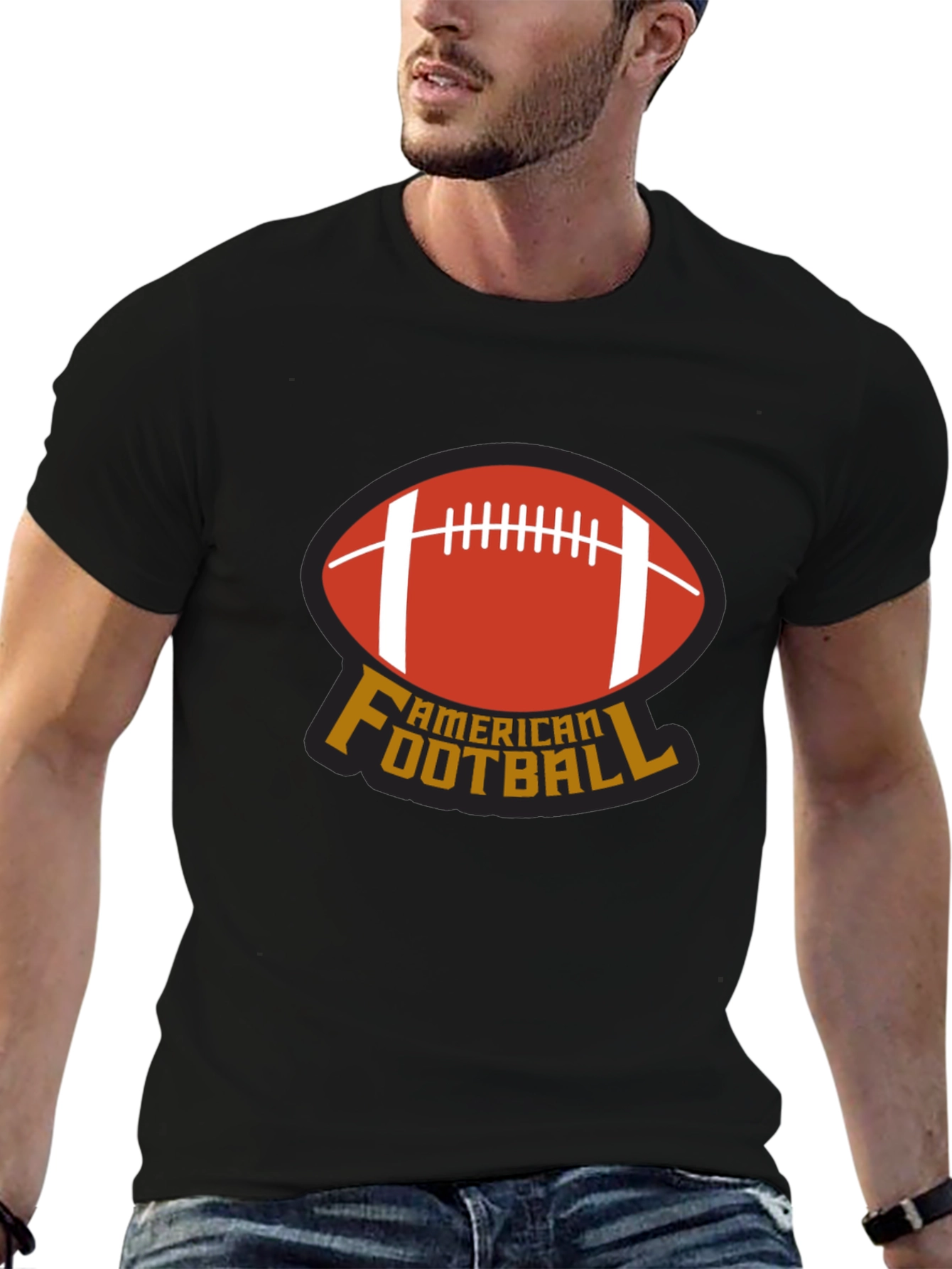 American Football T-Shirt - Black Crew Neck Tee