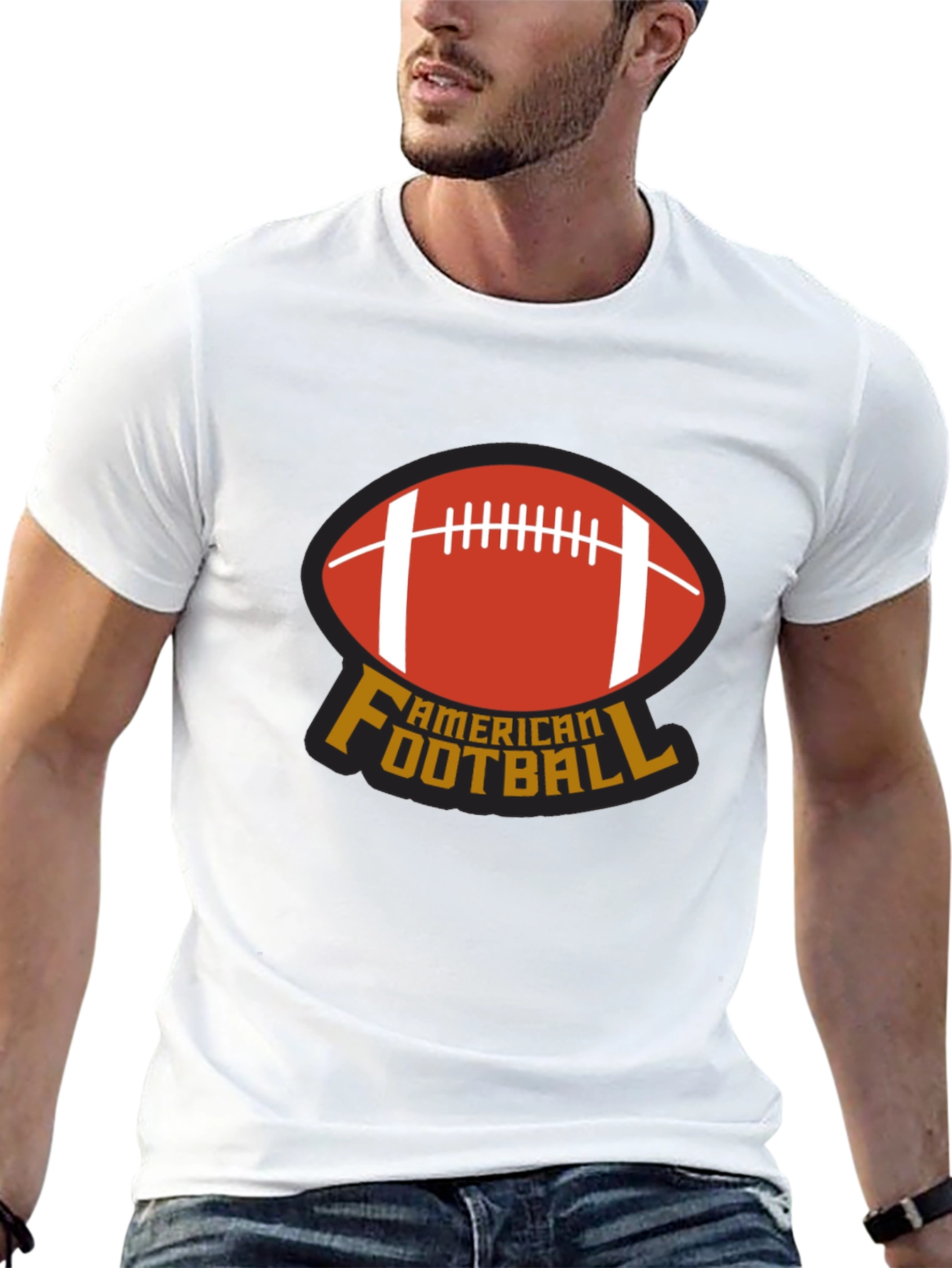 American Football T-Shirt - Black Crew Neck Tee