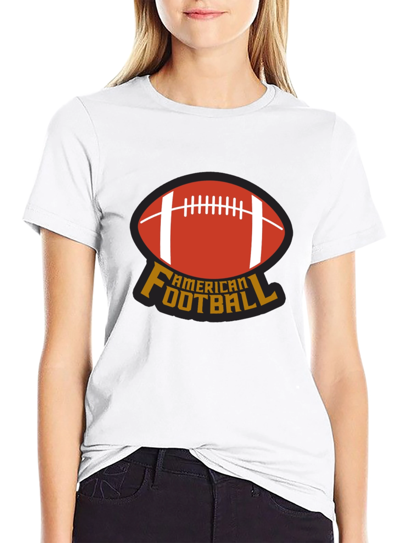 American Football T-Shirt - Black Crew Neck Tee