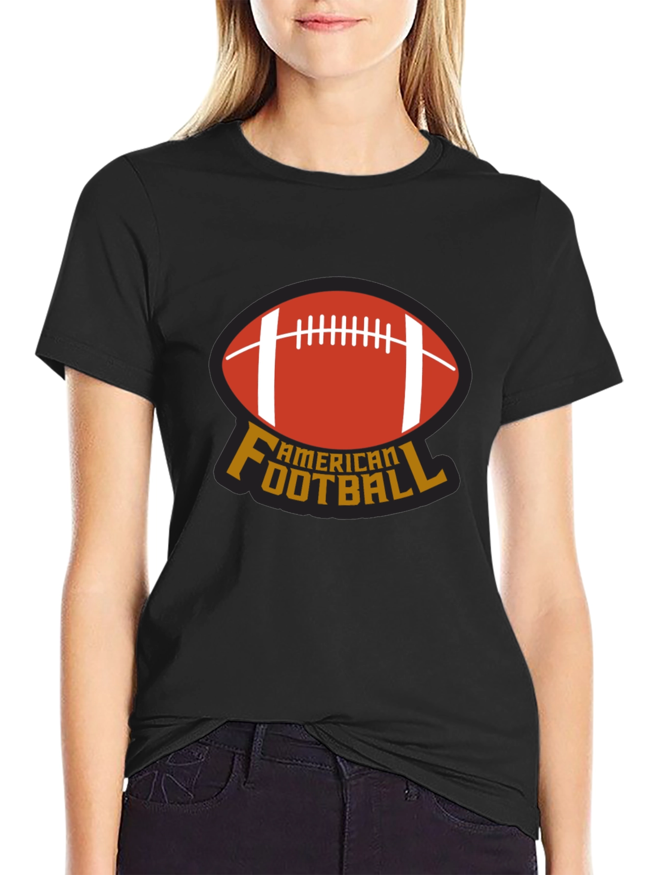 American Football T-Shirt - Black Crew Neck Tee