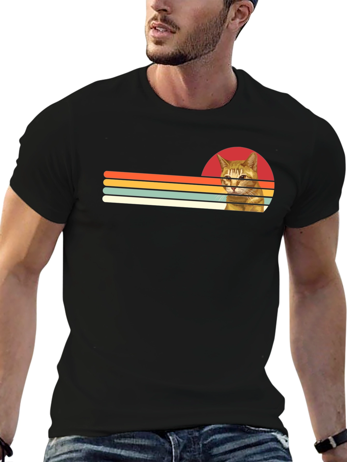 Retro Cat Graphic Tee - Unisex Black T-Shirt