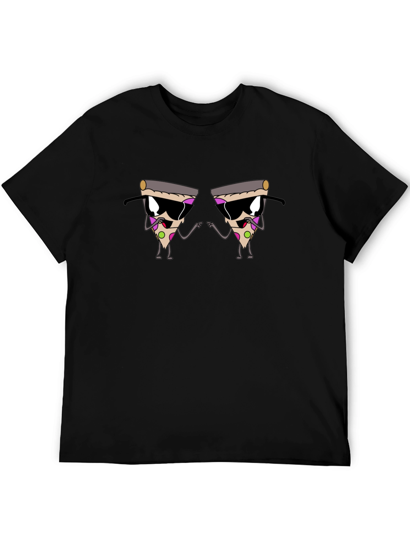 Cool Pizza Slice Graphic Tee - Black Cotton T-Shirt