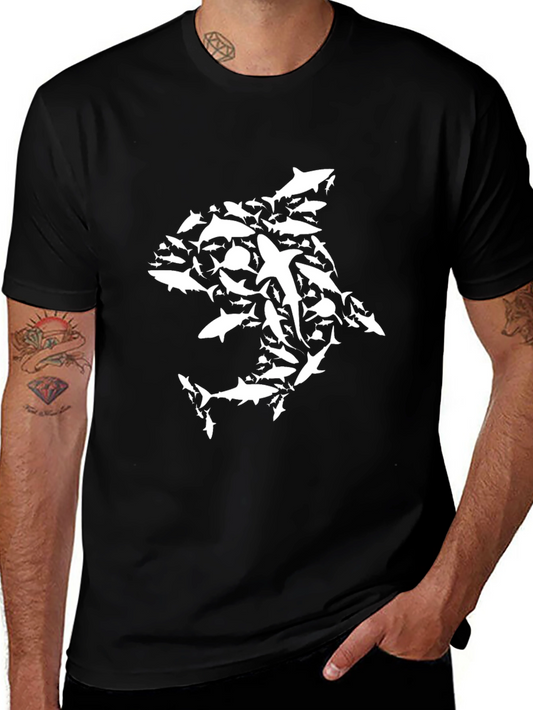 Shark Collage Graphic Tee - Black Cotton