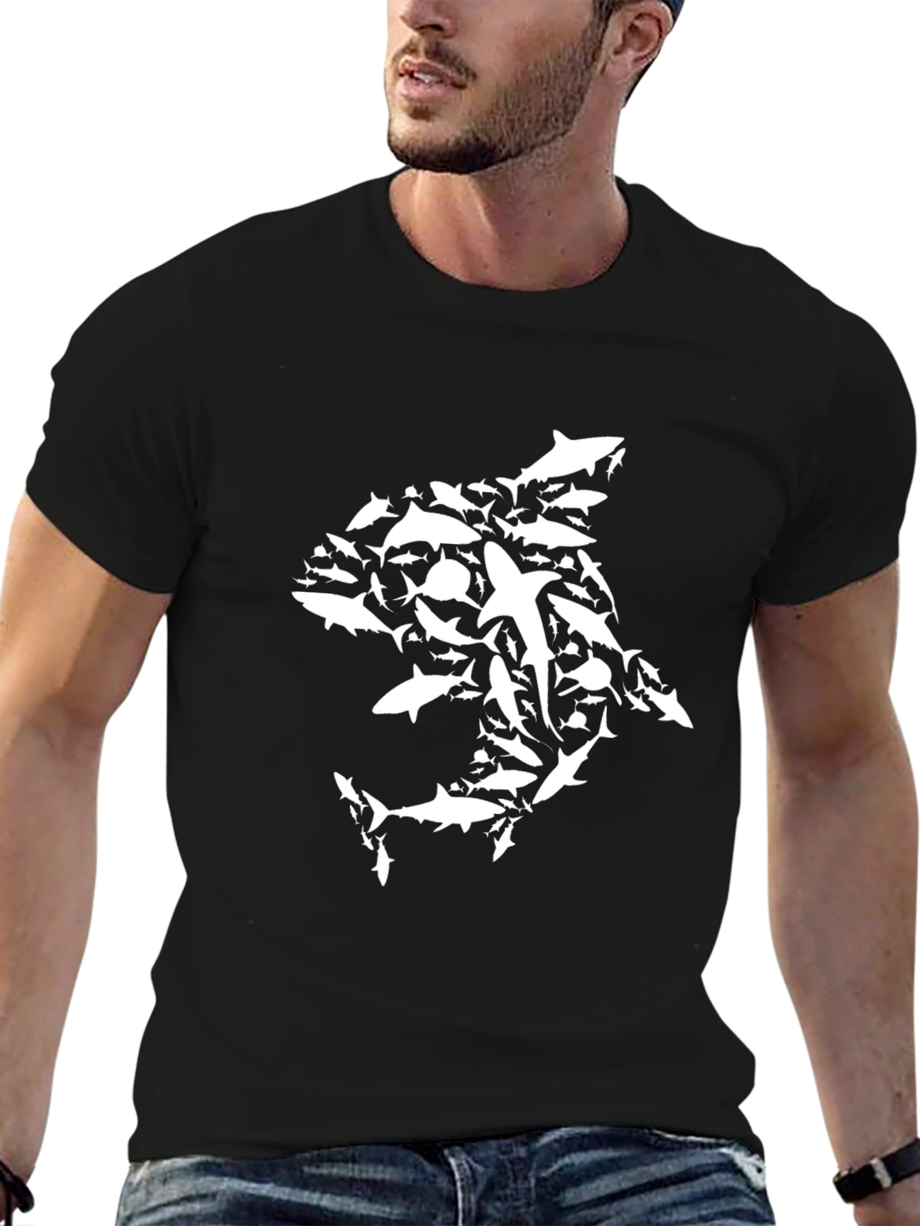 Shark Collage Graphic Tee - Black Cotton