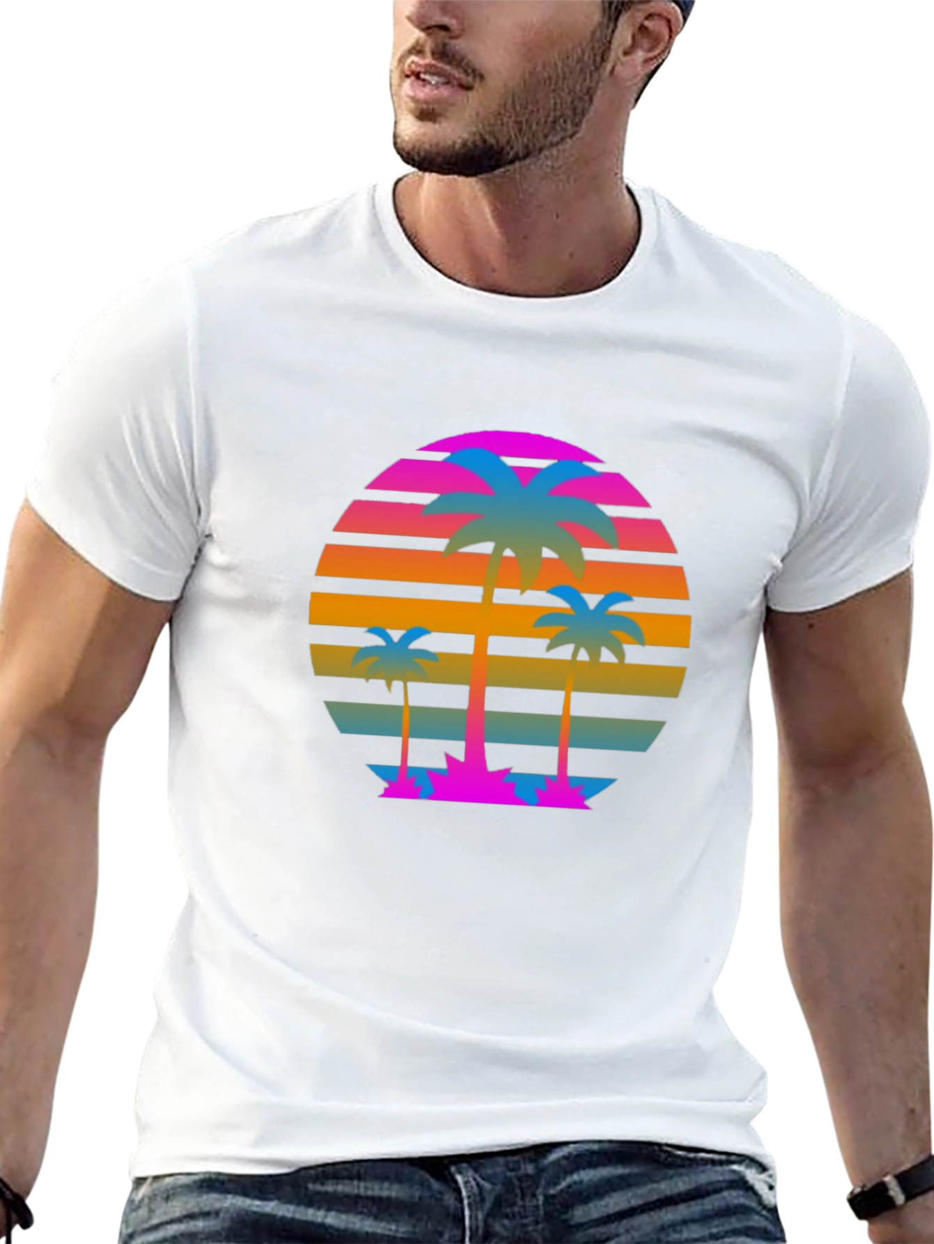 Retro Sunset Palm Tree Graphic T-Shirt