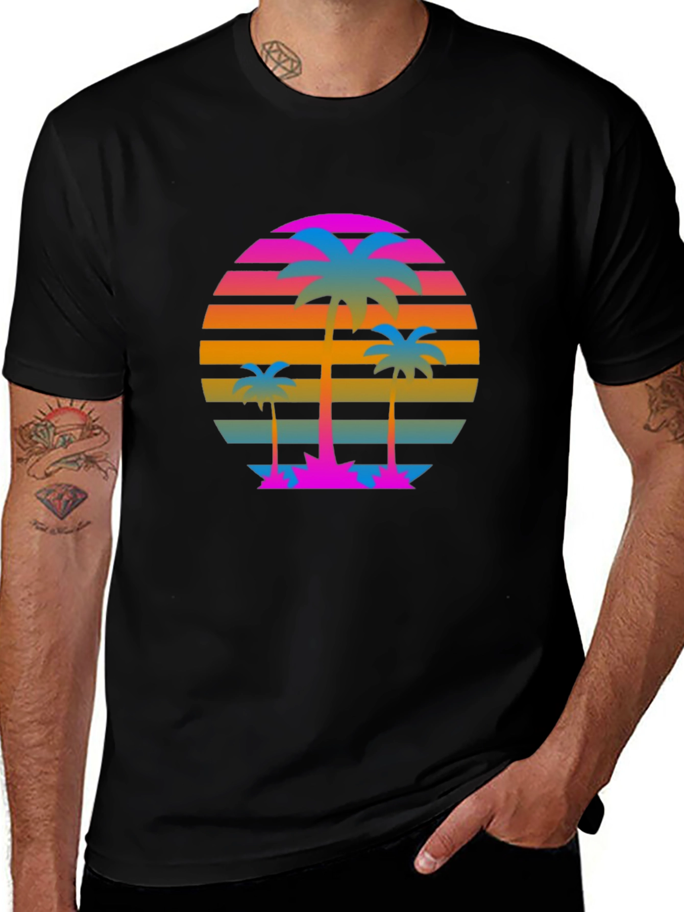Retro Sunset Palm Tree Graphic T-Shirt