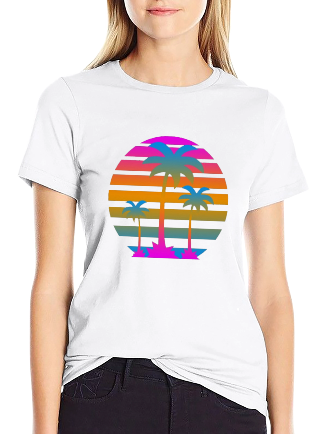 Retro Sunset Palm Tree Graphic T-Shirt
