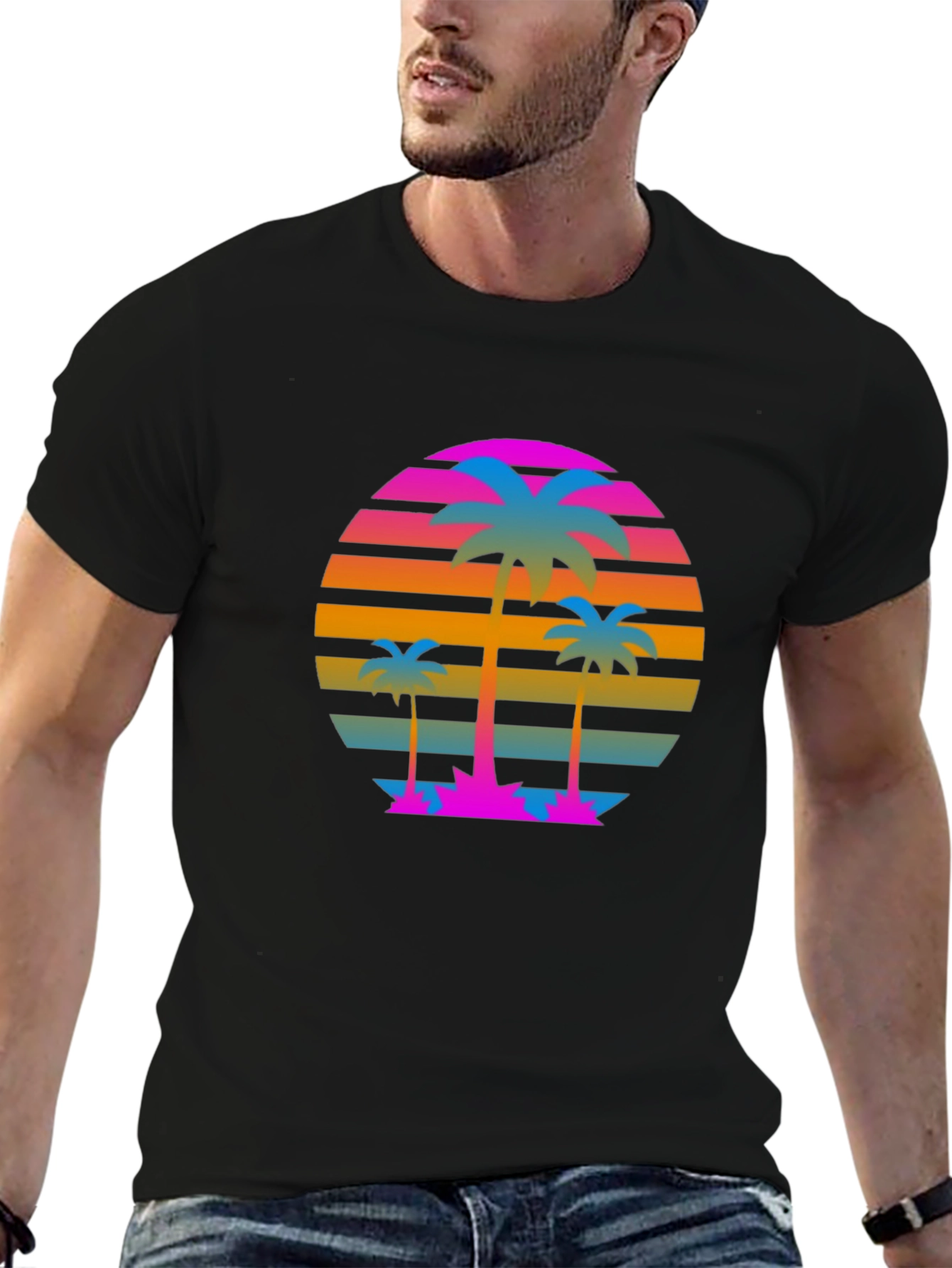 Retro Sunset Palm Tree Graphic T-Shirt
