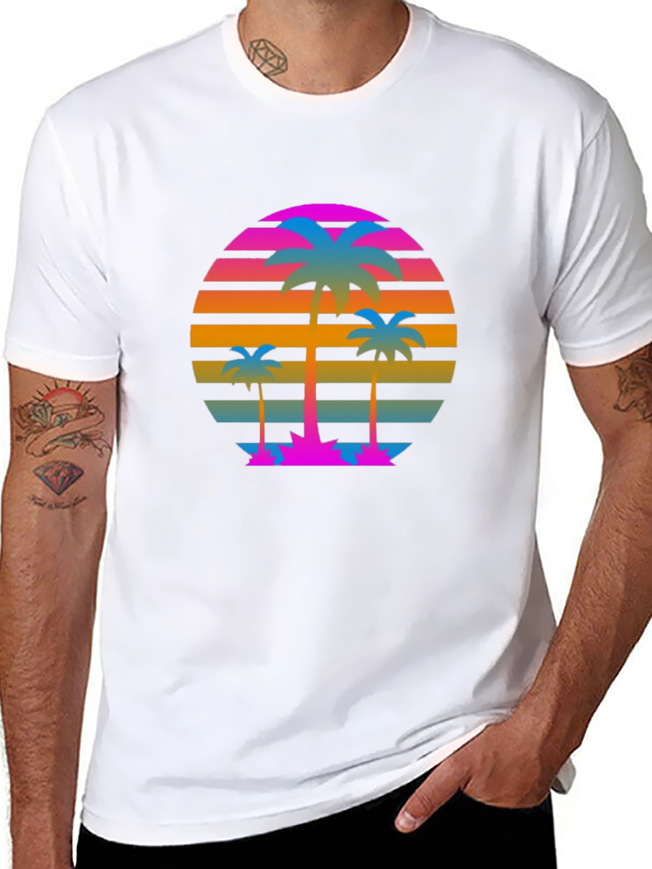 Retro Sunset Palm Tree Graphic T-Shirt