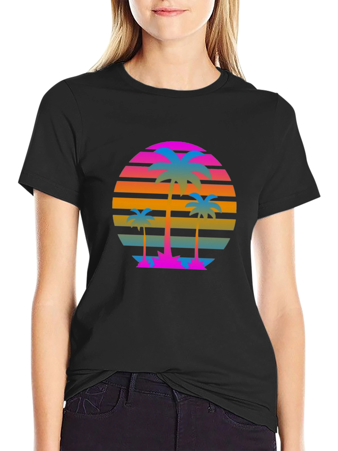 Retro Sunset Palm Tree Graphic T-Shirt
