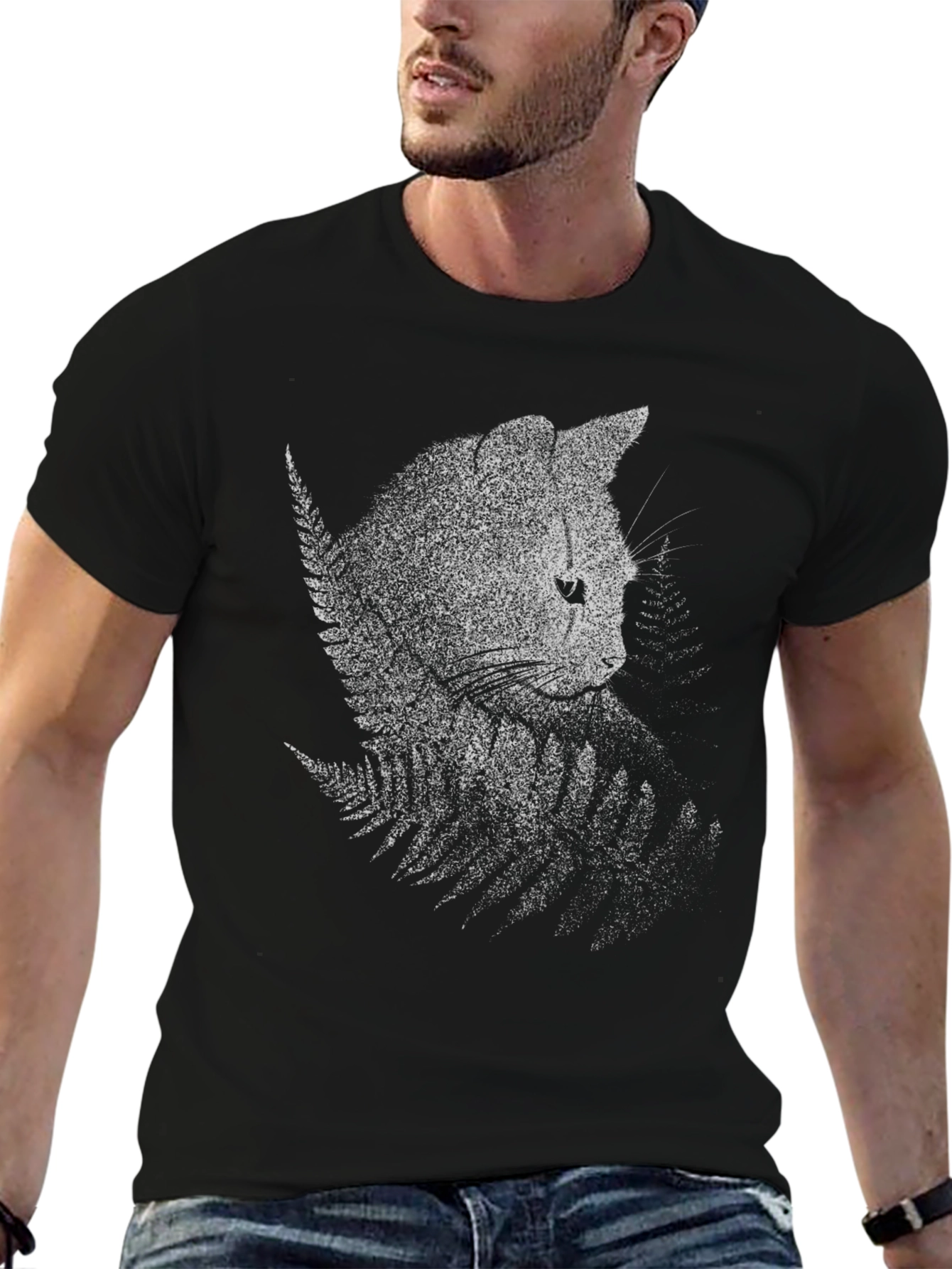 Nature Cat Graphic Tee - Black Crewneck
