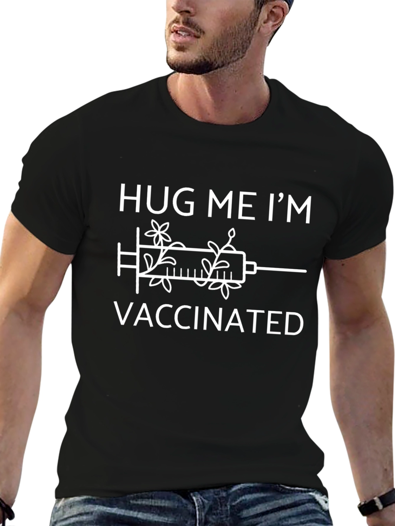 Vaccinated T-Shirt - Hug Me Im Vaccinated Black Tee
