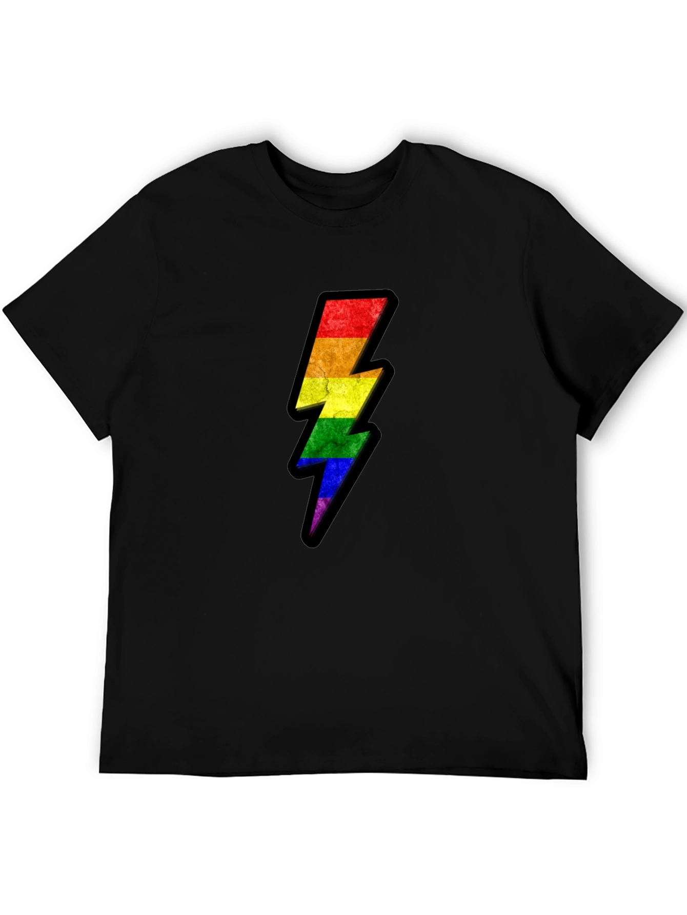 Rainbow Lightning Bolt Graphic Tee - Black