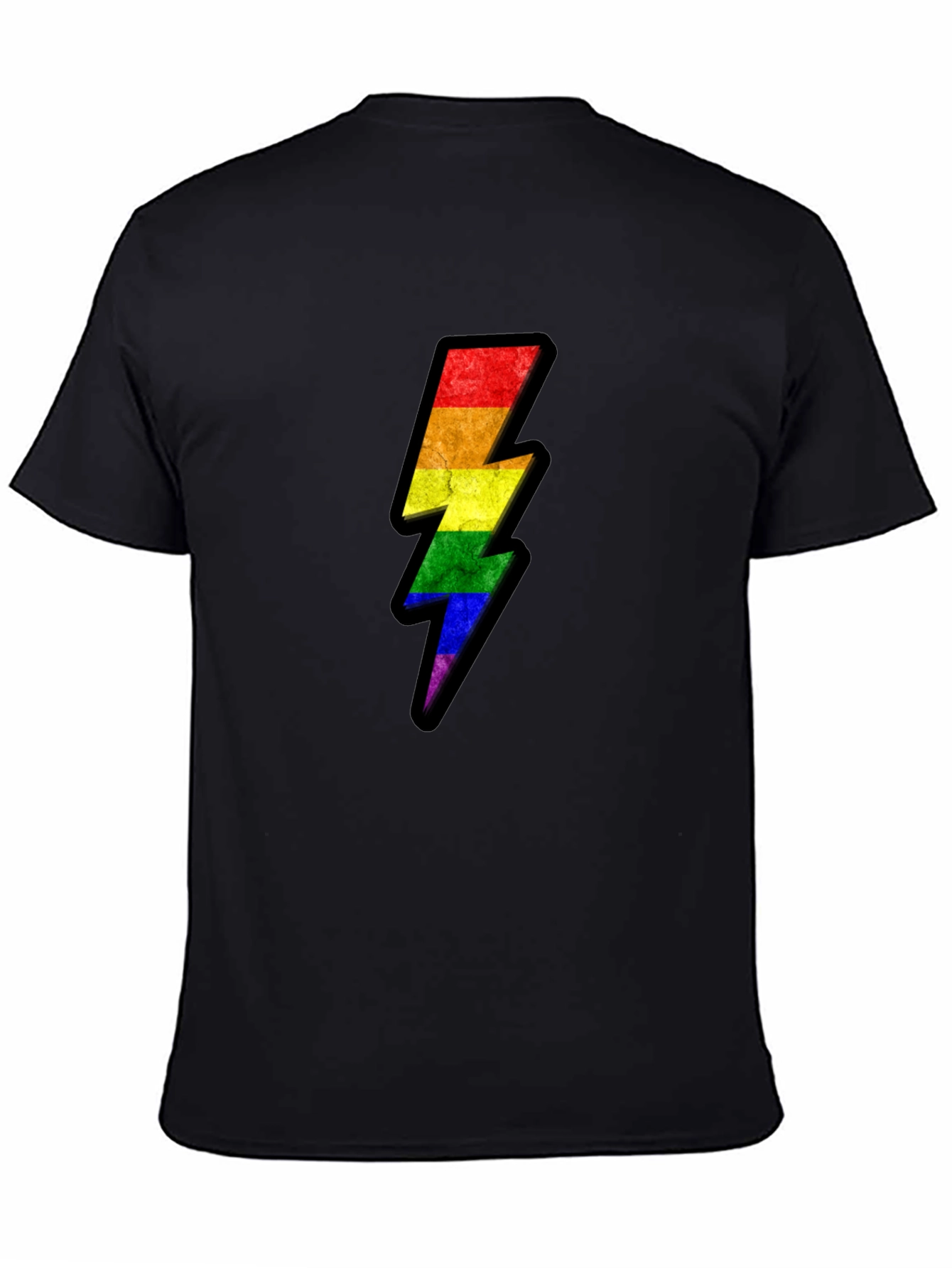 Rainbow Lightning Bolt Graphic Tee - Black
