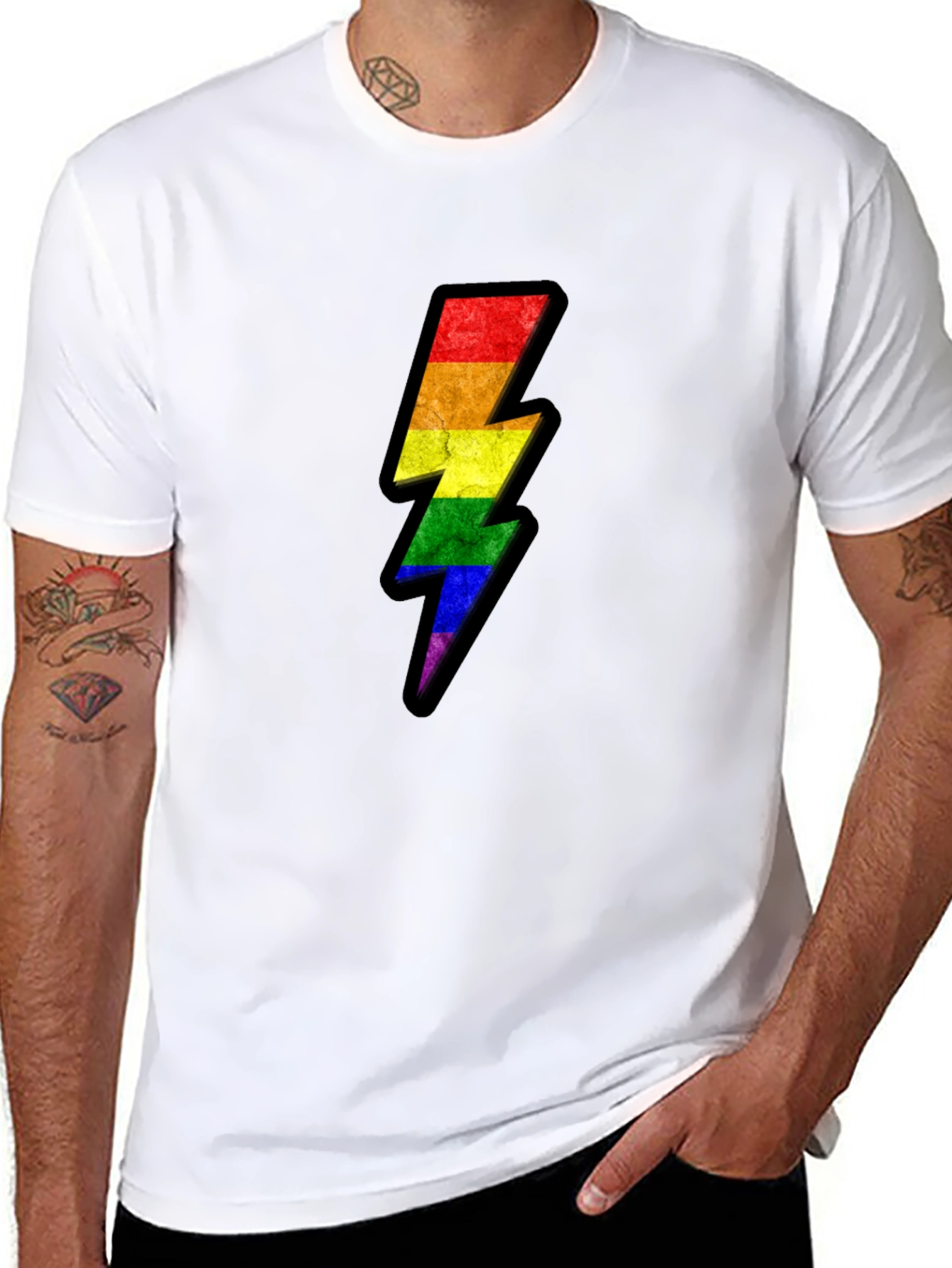 Rainbow Lightning Bolt Graphic Tee - Black