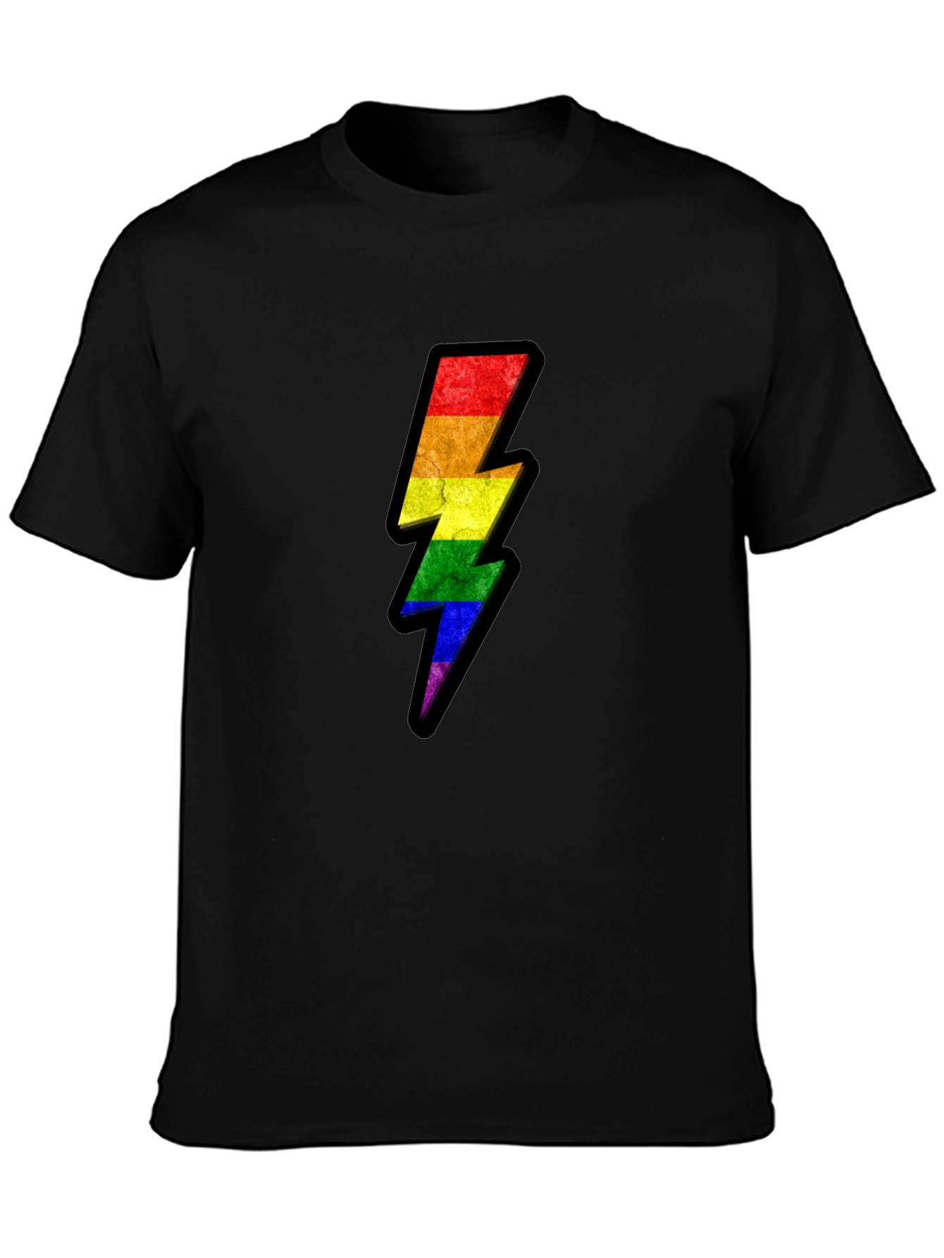Rainbow Lightning Bolt Graphic Tee - Black