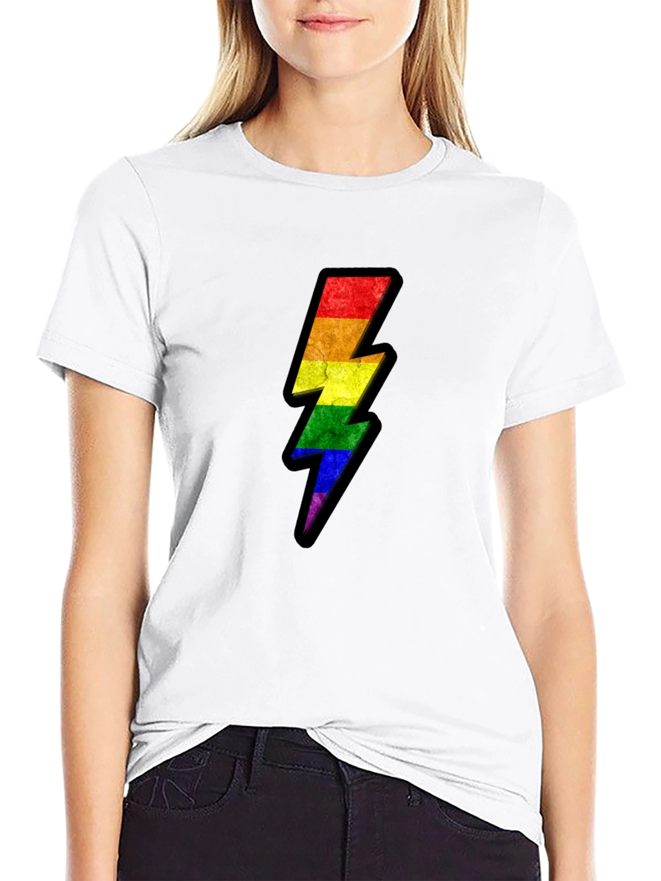 Rainbow Lightning Bolt Graphic Tee - Black