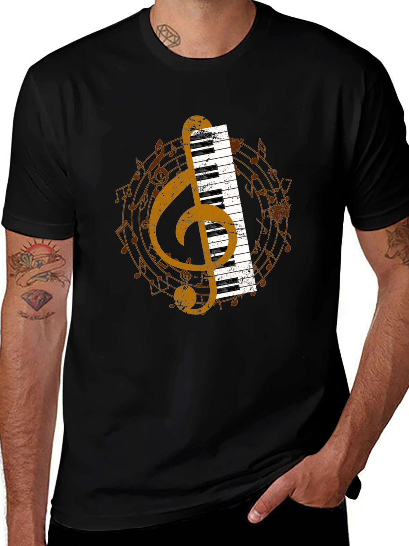 Musical T-Shirt: Piano & Treble Clef Graphic Tee