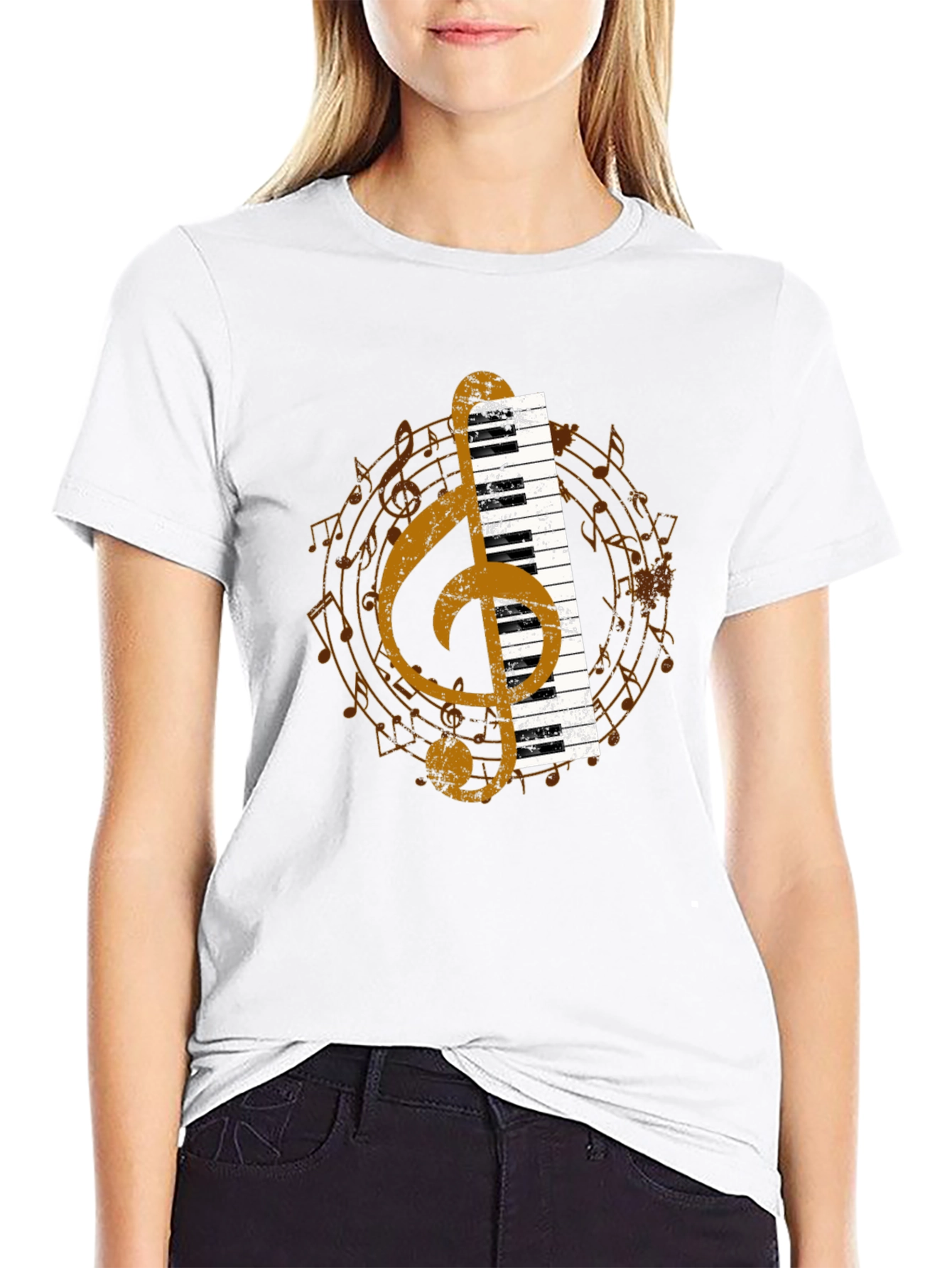 Musical T-Shirt: Piano & Treble Clef Graphic Tee