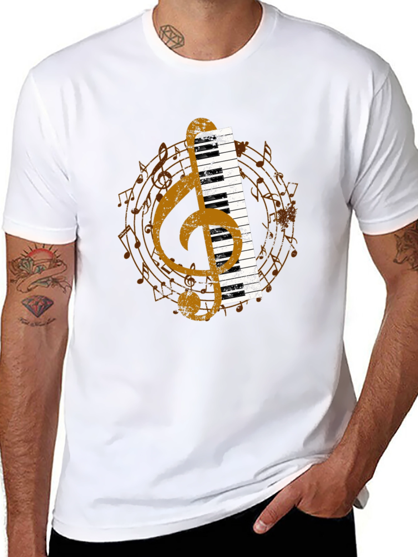 Musical T-Shirt: Piano & Treble Clef Graphic Tee