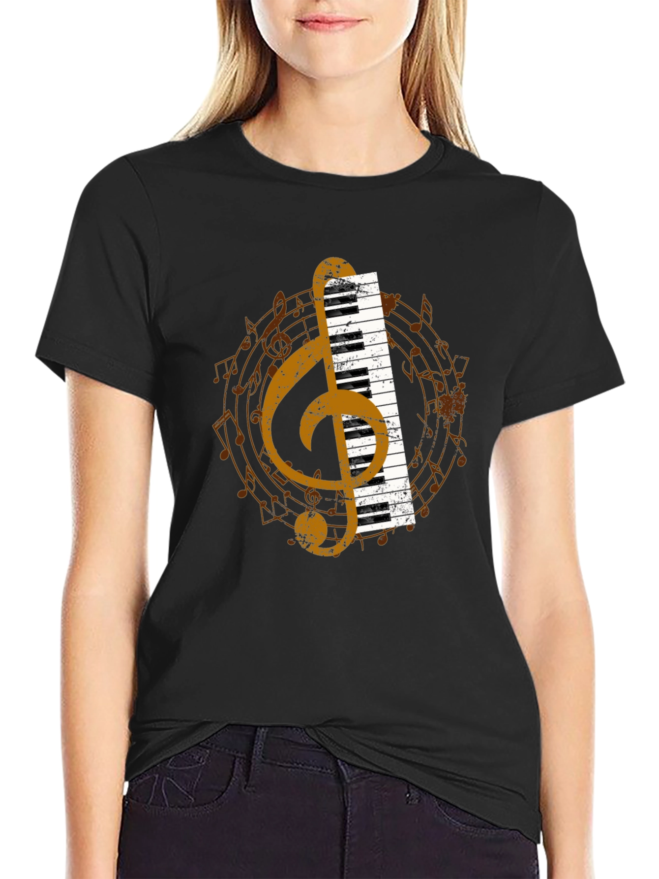 Musical T-Shirt: Piano & Treble Clef Graphic Tee