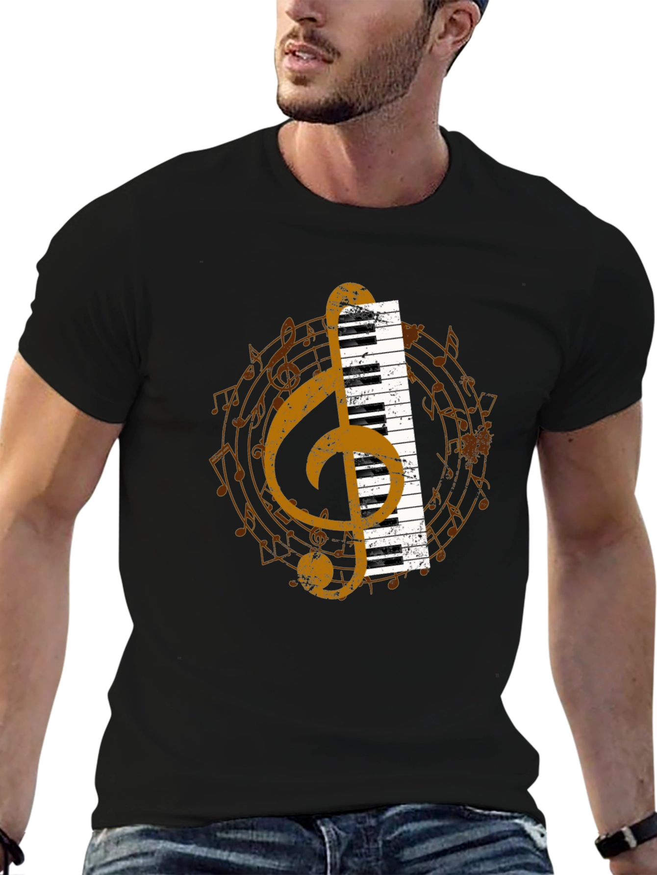 Musical T-Shirt: Piano & Treble Clef Graphic Tee
