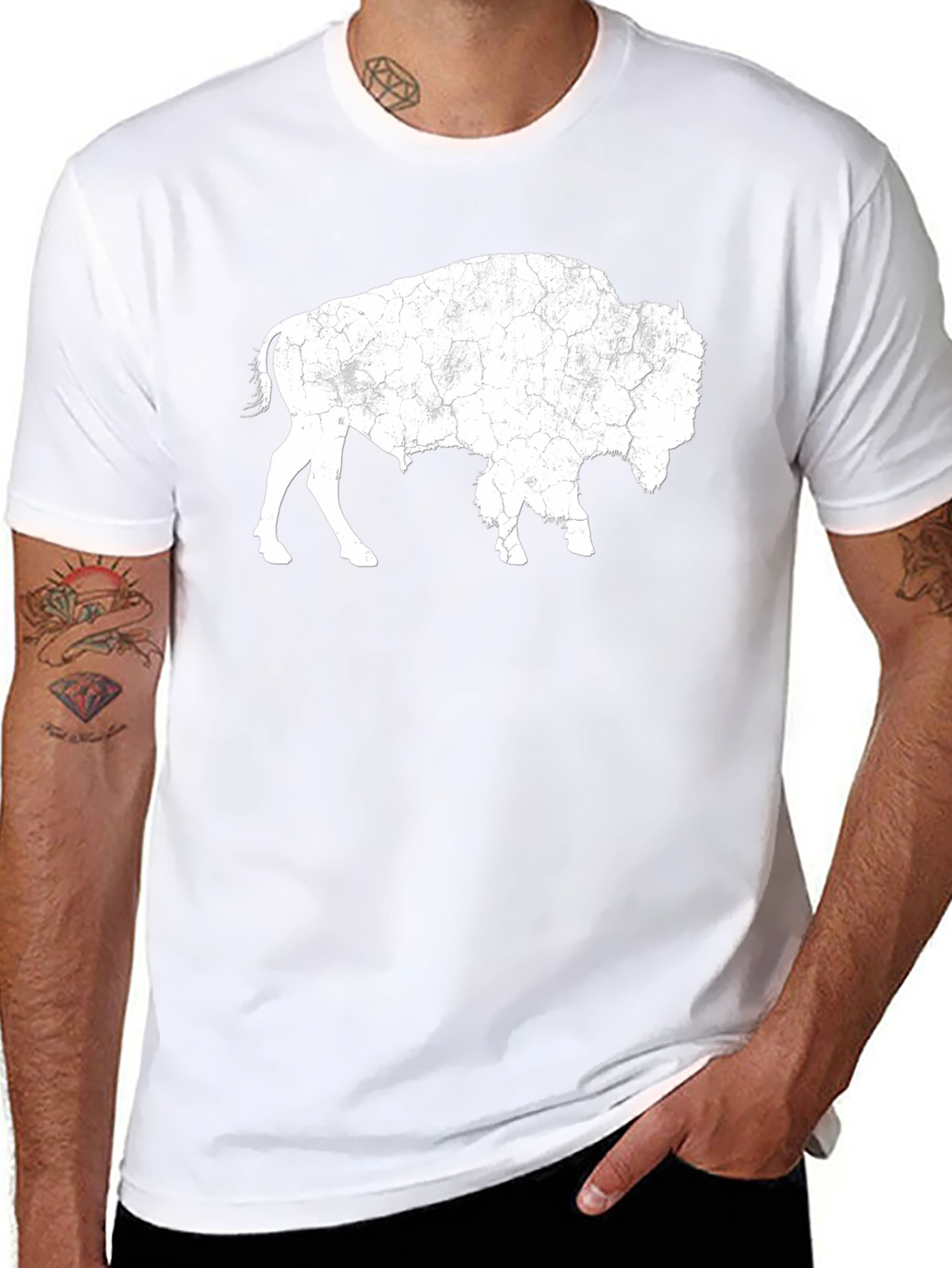 Distressed Bison Graphic Tee - Black