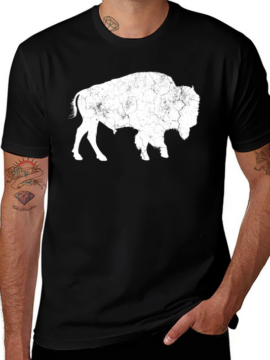 Distressed Bison Graphic Tee - Black