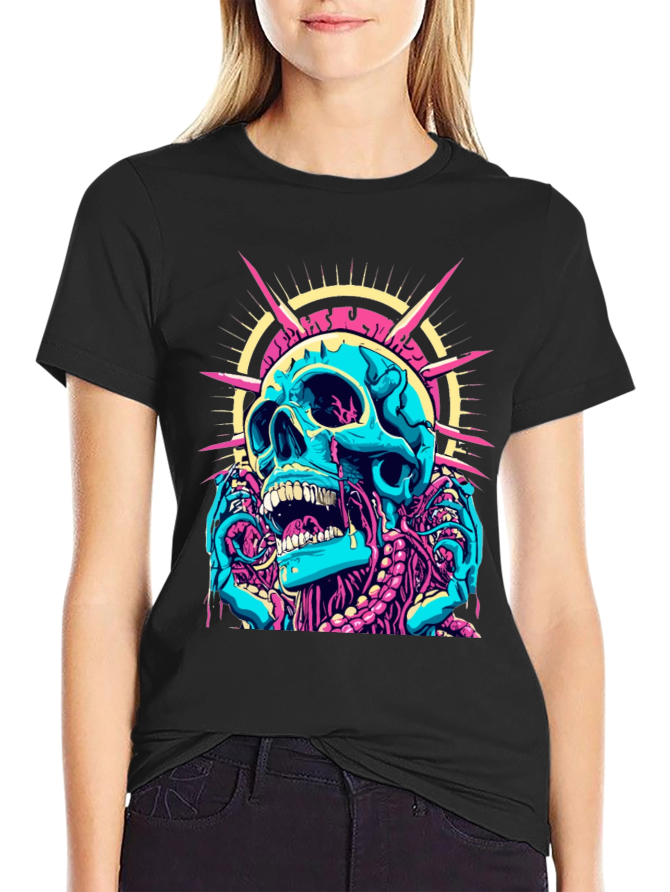 Skull Graphic Print Black T-Shirt