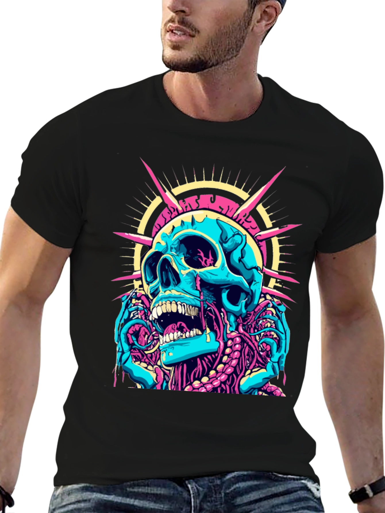 Skull Graphic Print Black T-Shirt
