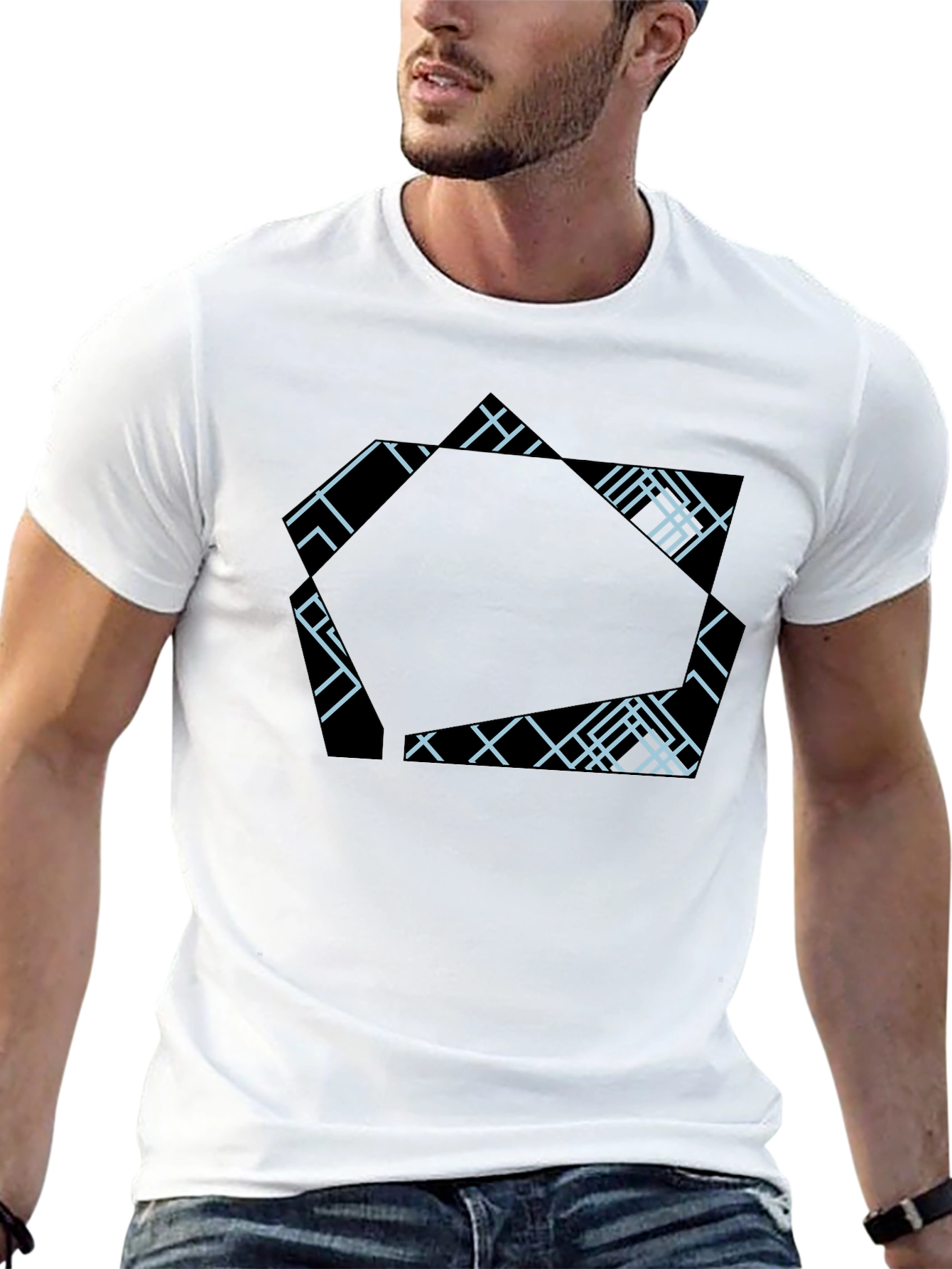 Geometric Design Black T-Shirt - Modern Casual Wear