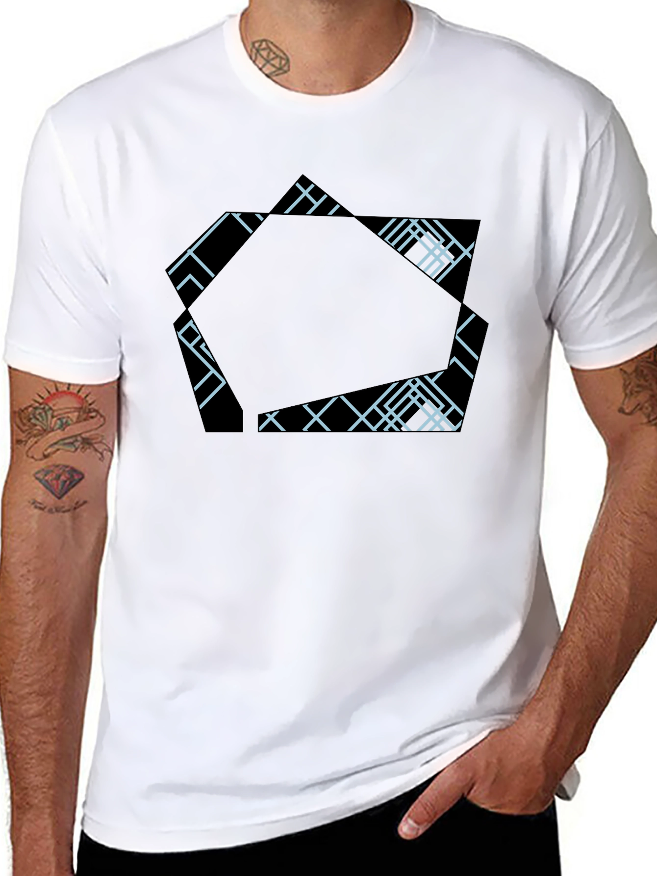 Geometric Design Black T-Shirt - Modern Casual Wear