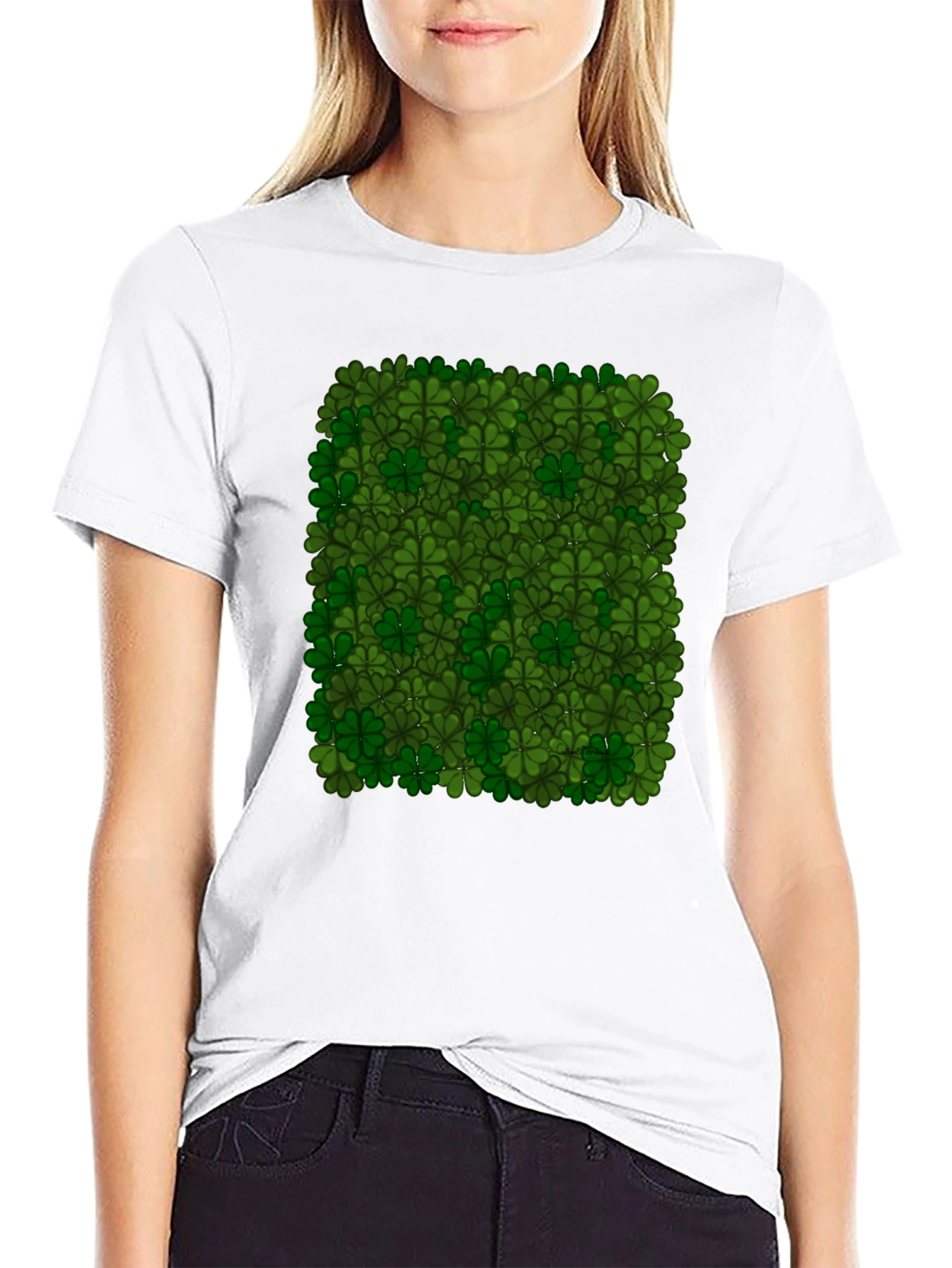 Lucky Clover Pattern Black T-Shirt