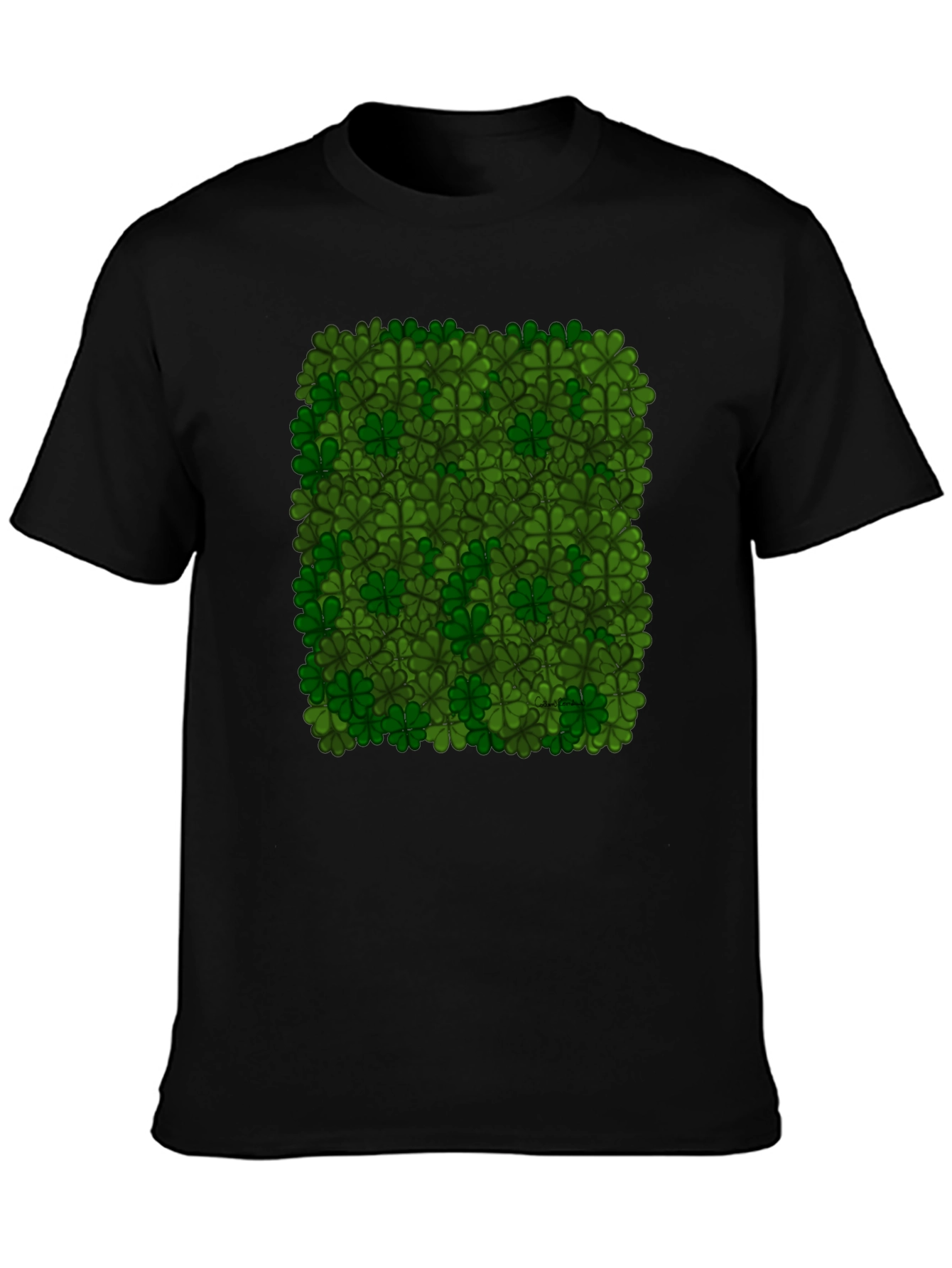 Lucky Clover Pattern Black T-Shirt