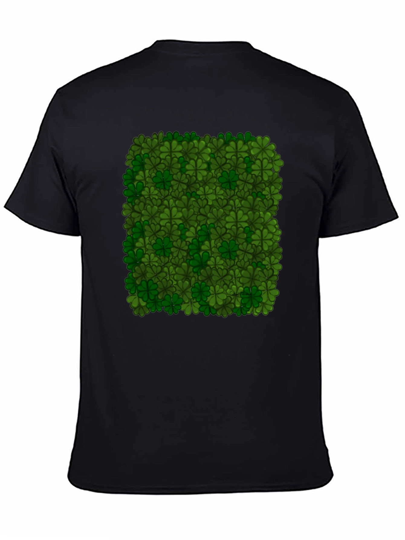 Lucky Clover Pattern Black T-Shirt