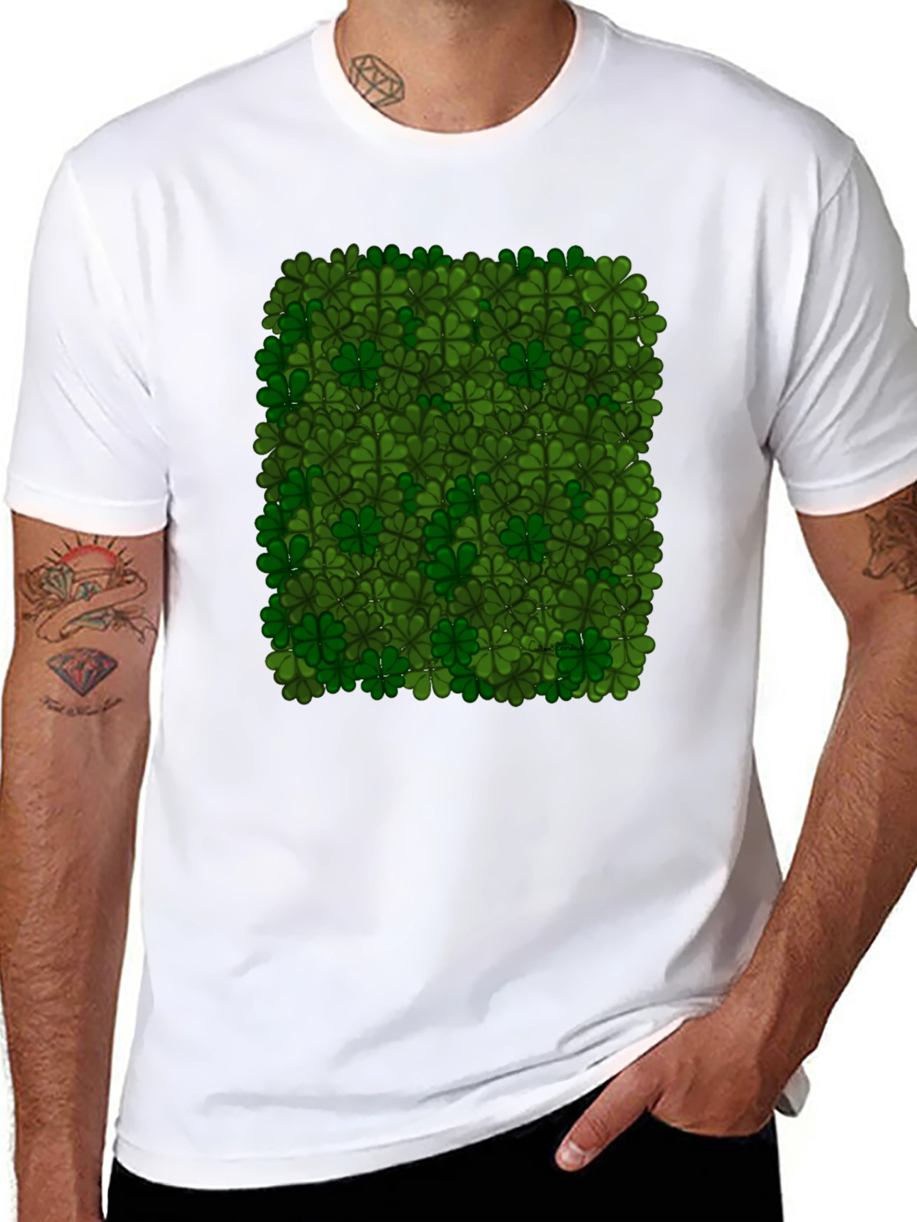 Lucky Clover Pattern Black T-Shirt