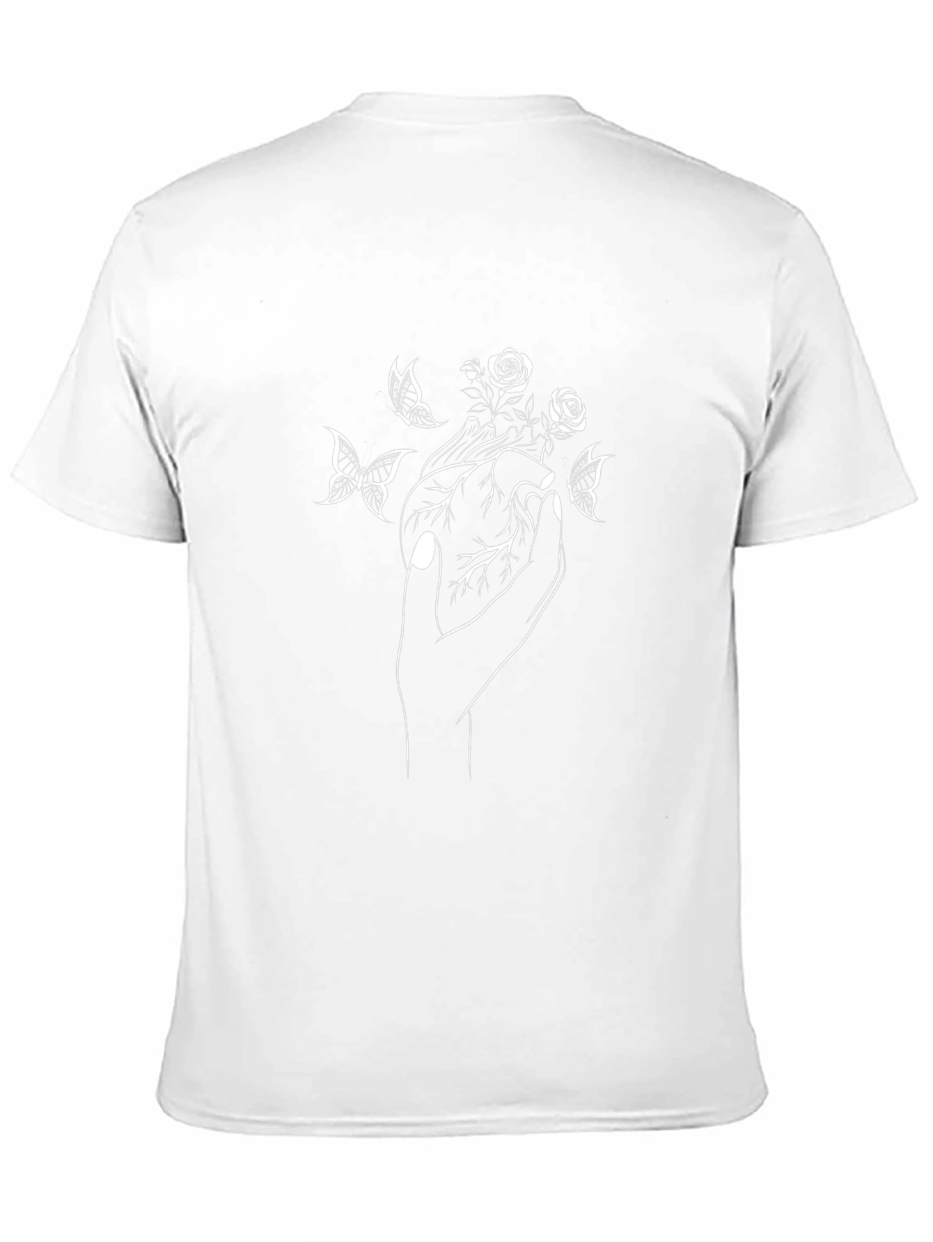 Black T-Shirt with Hand Rose and Butterfly Graphic