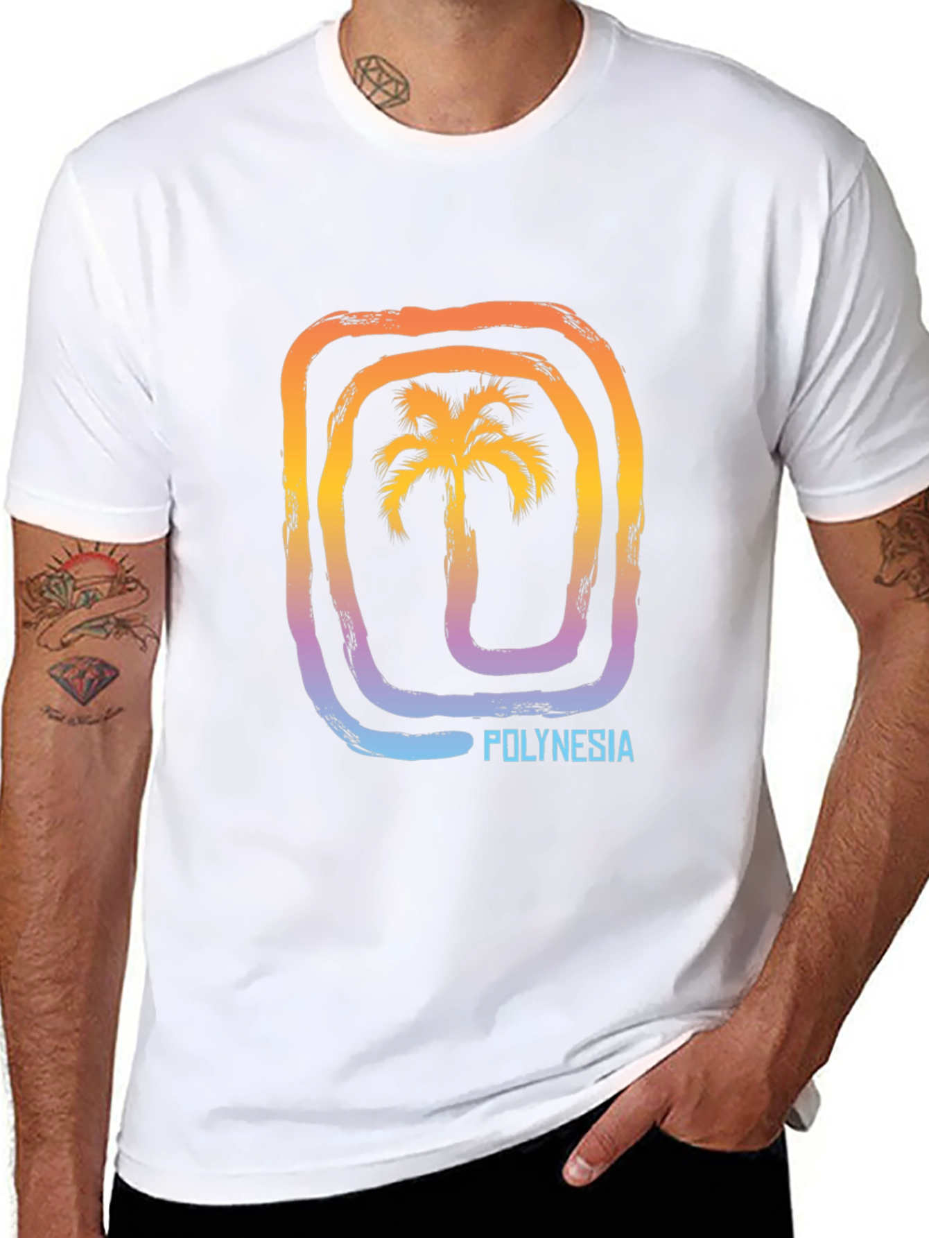 Polynesia Palm Tree Graphic Tee - Black Cotton