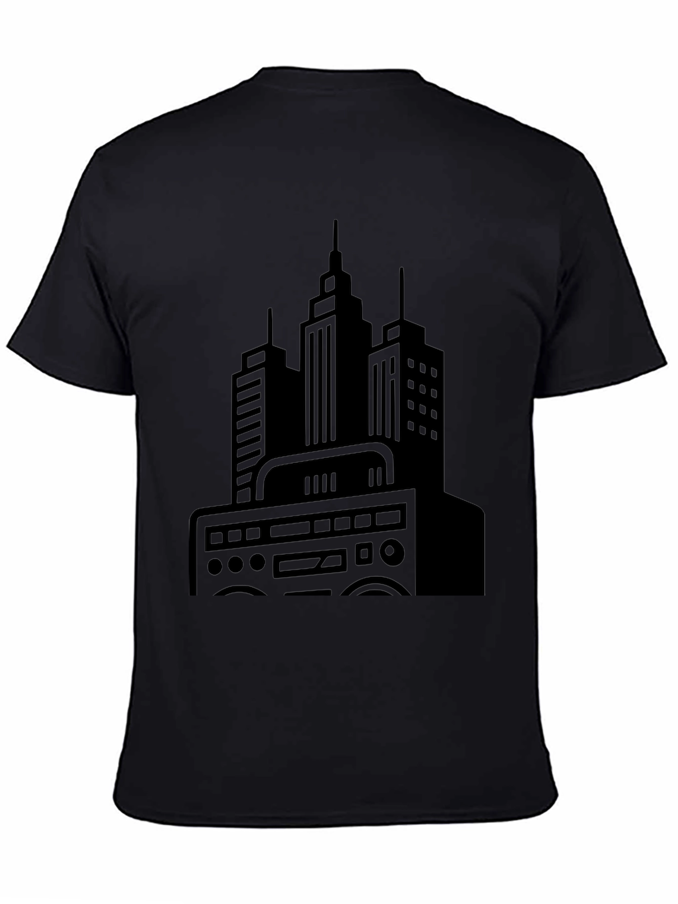 Urban Beat Black Tee - Cityscape Boombox Graphic T-Shirt