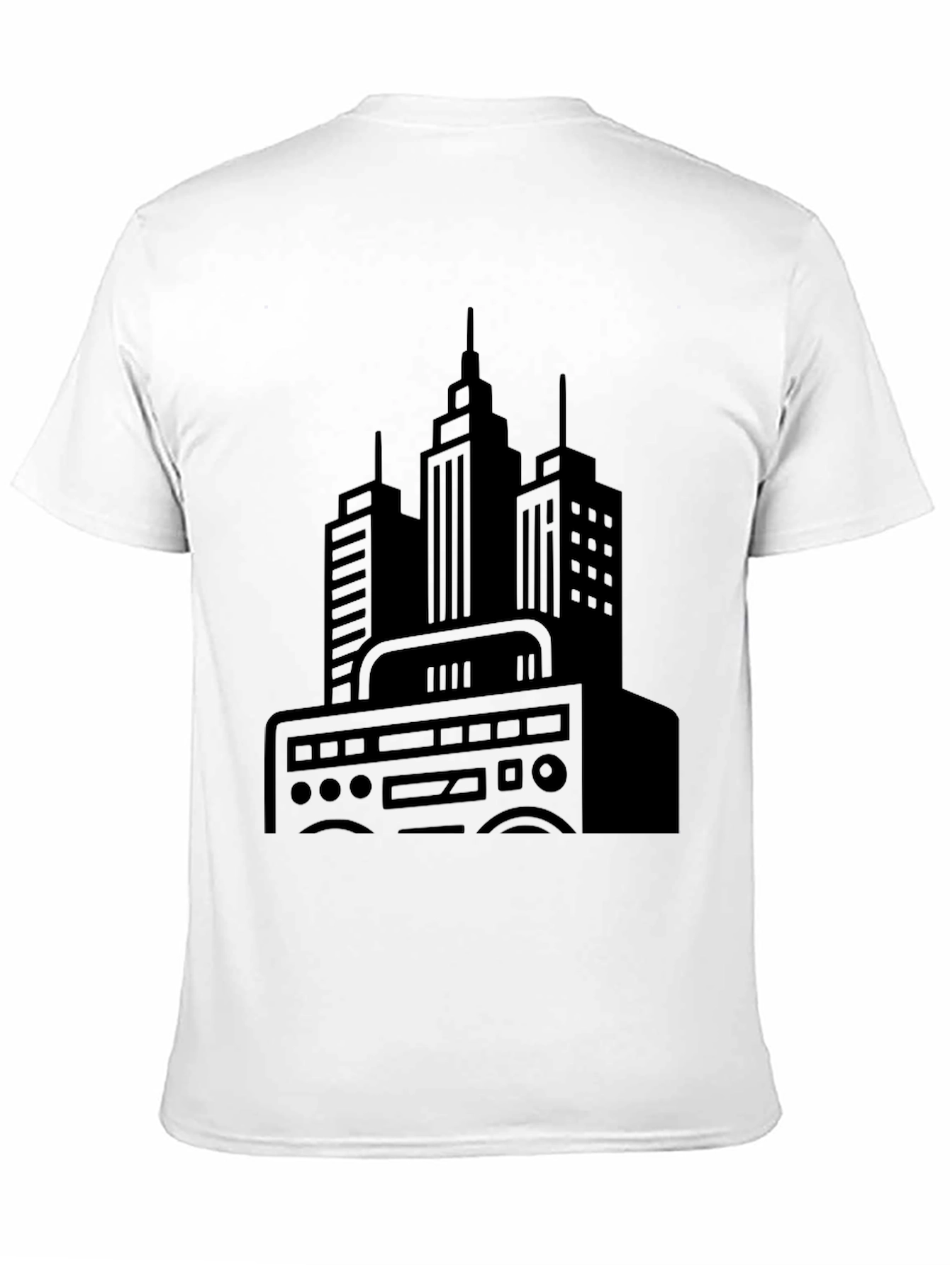 Urban Beat Black Tee - Cityscape Boombox Graphic T-Shirt