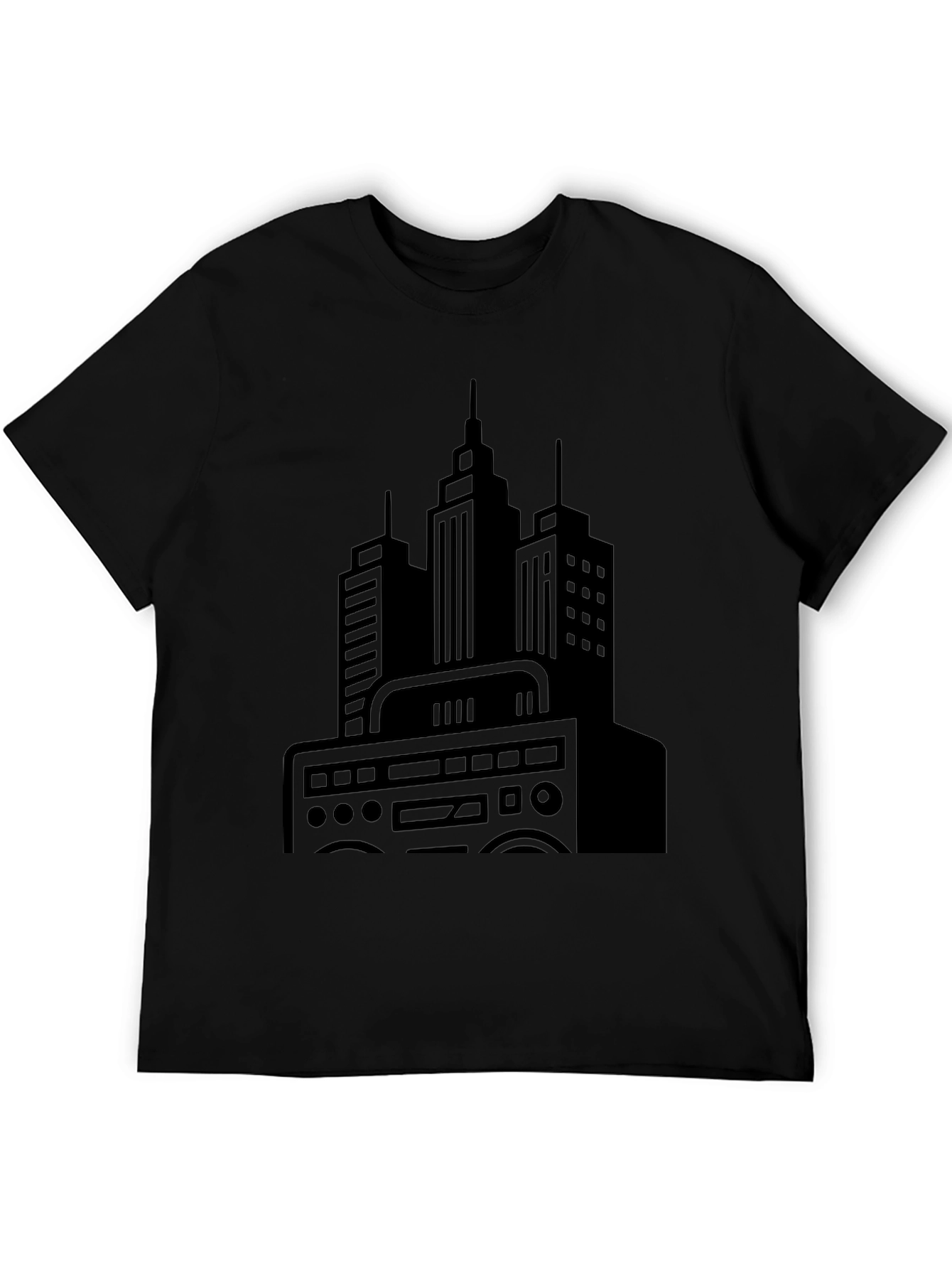 Urban Beat Black Tee - Cityscape Boombox Graphic T-Shirt