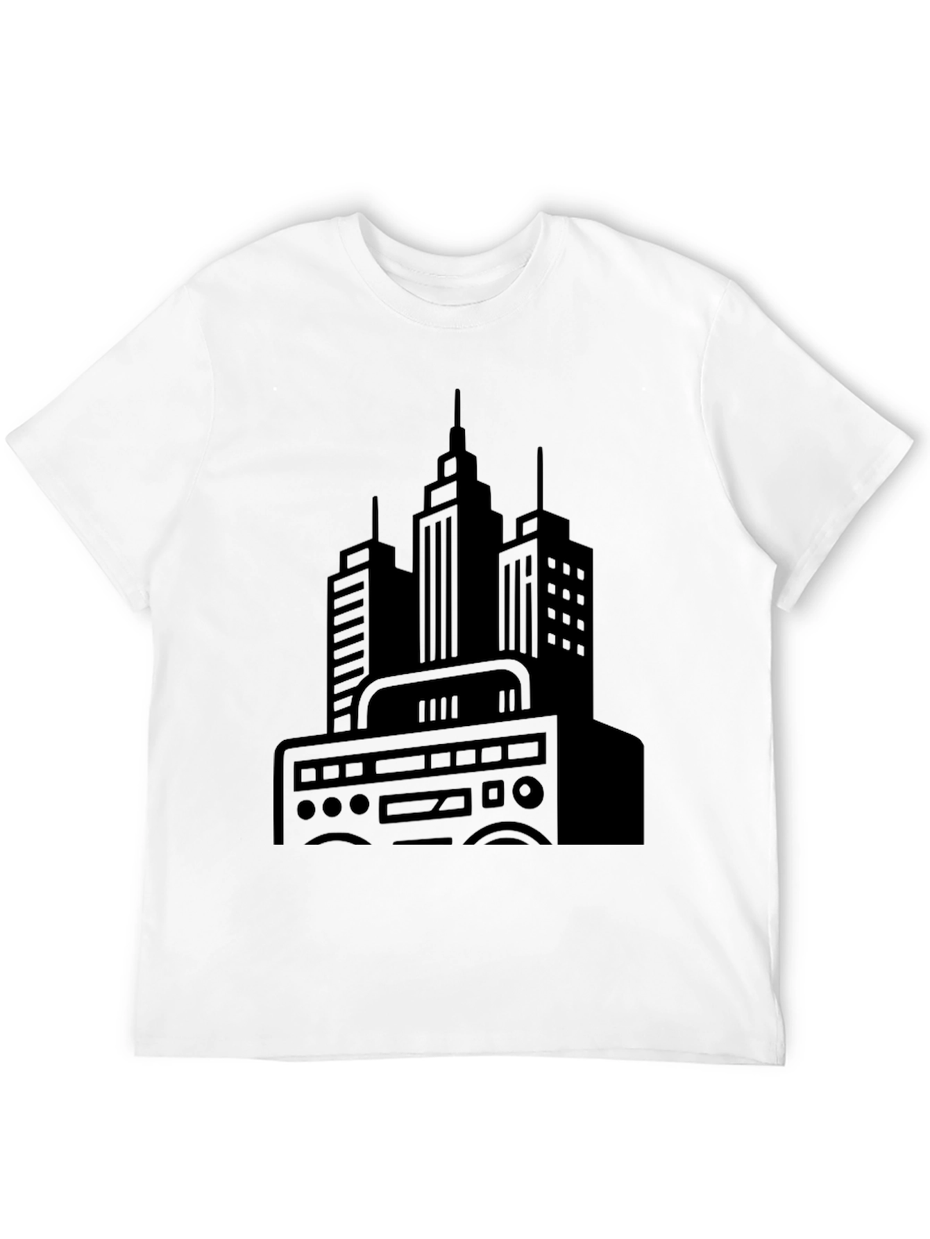 Urban Beat Black Tee - Cityscape Boombox Graphic T-Shirt
