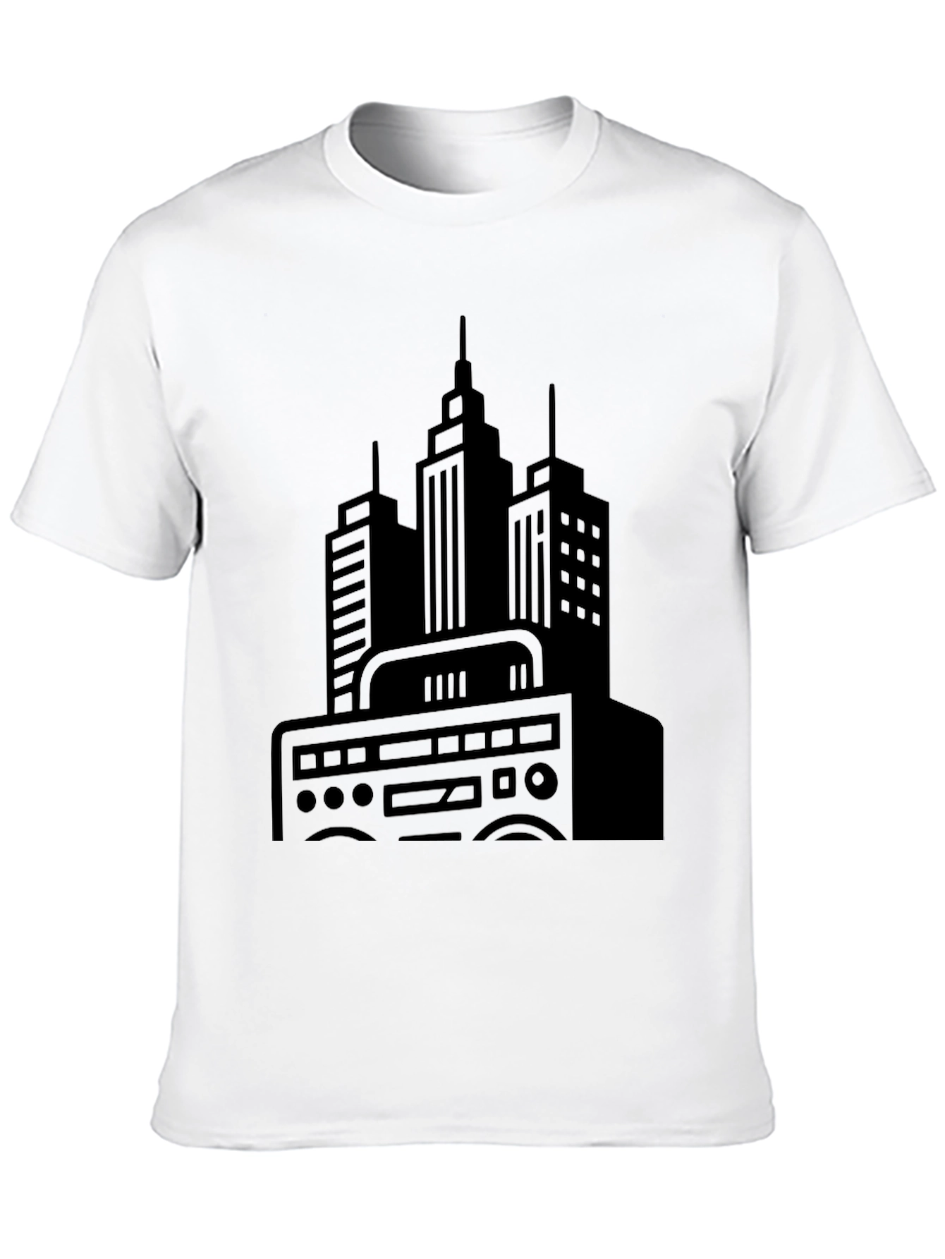 Urban Beat Black Tee - Cityscape Boombox Graphic T-Shirt