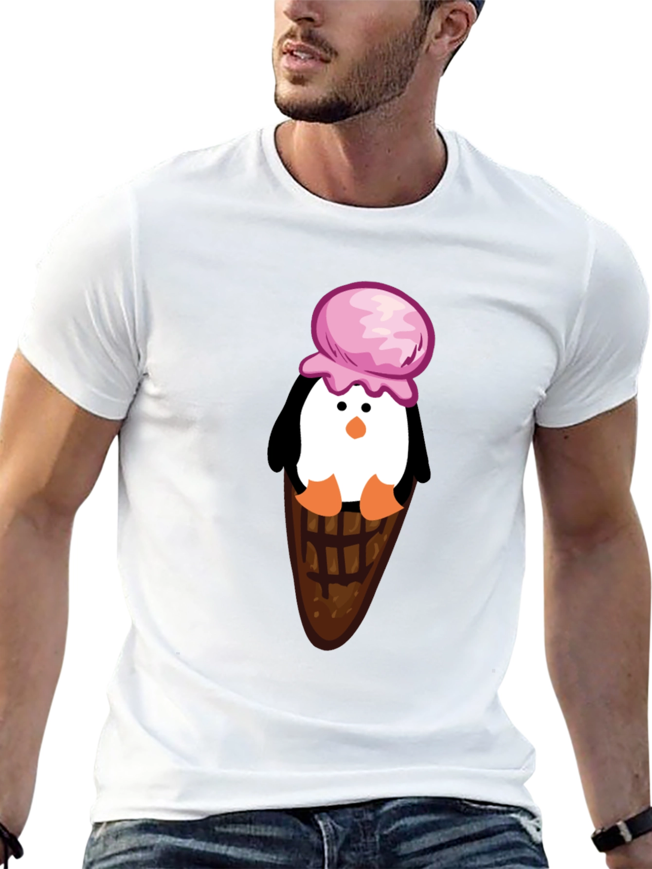 Penguin Ice Cream Cone Graphic T-Shirt