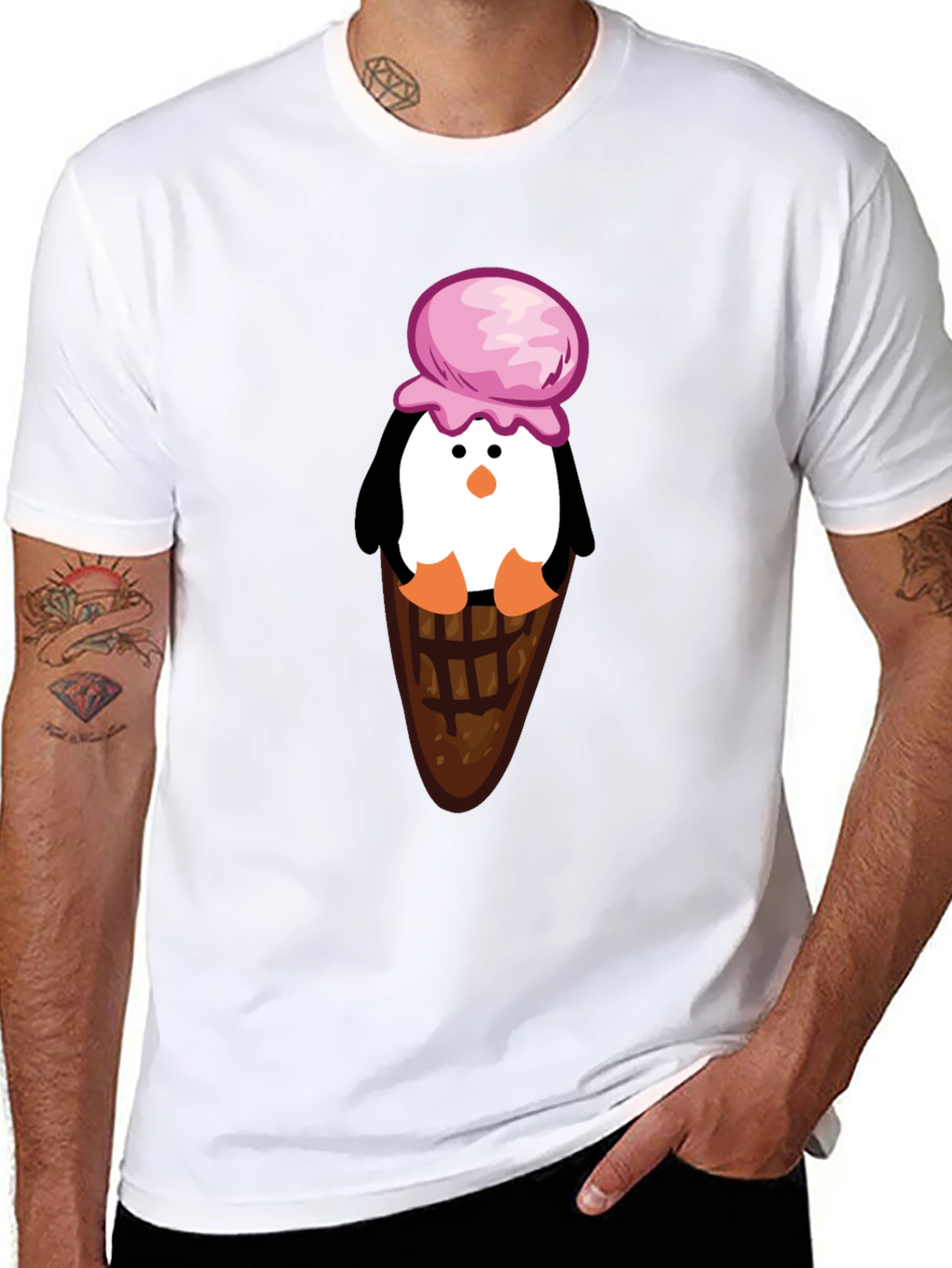 Penguin Ice Cream Cone Graphic T-Shirt