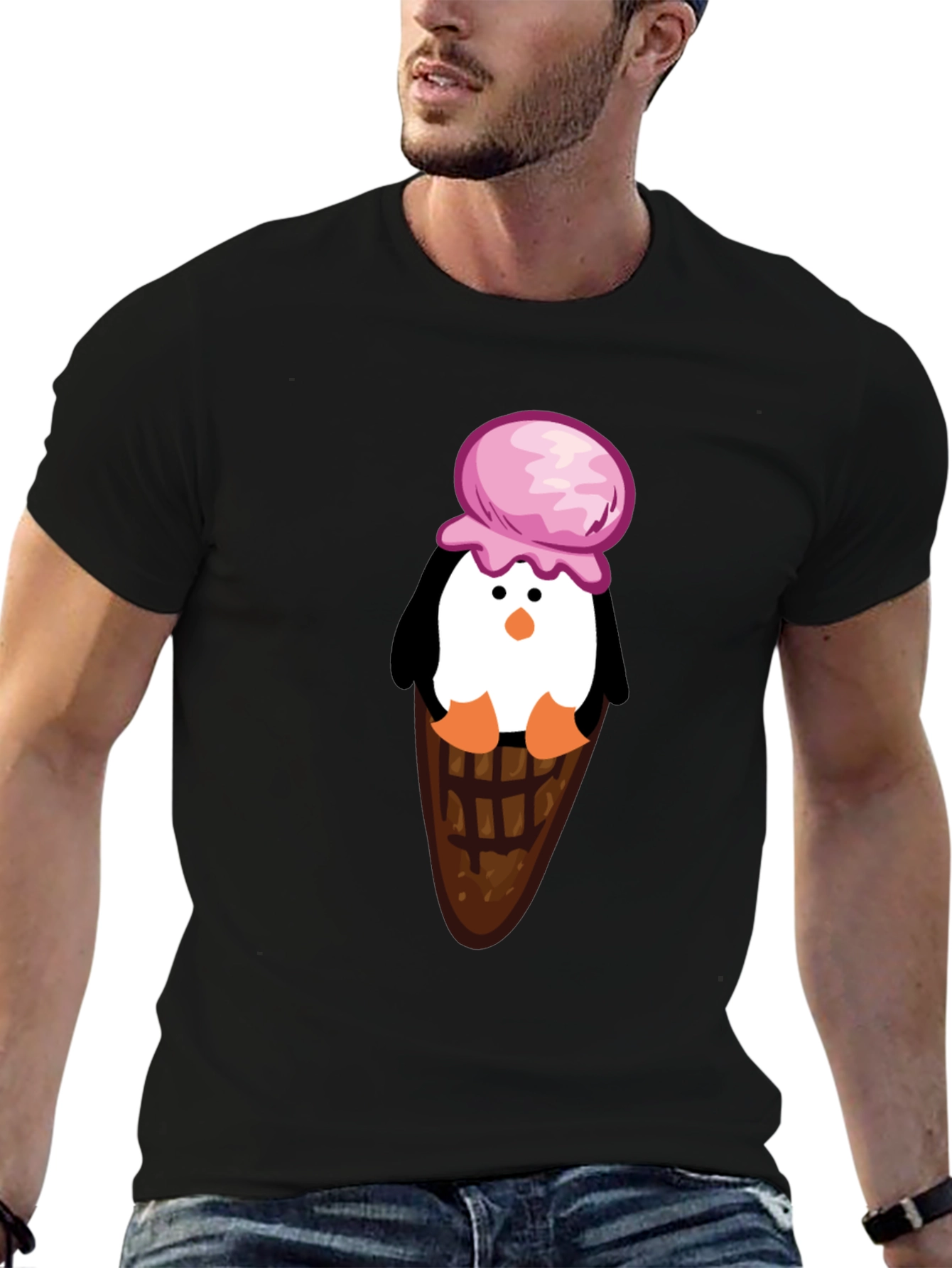Penguin Ice Cream Cone Graphic T-Shirt
